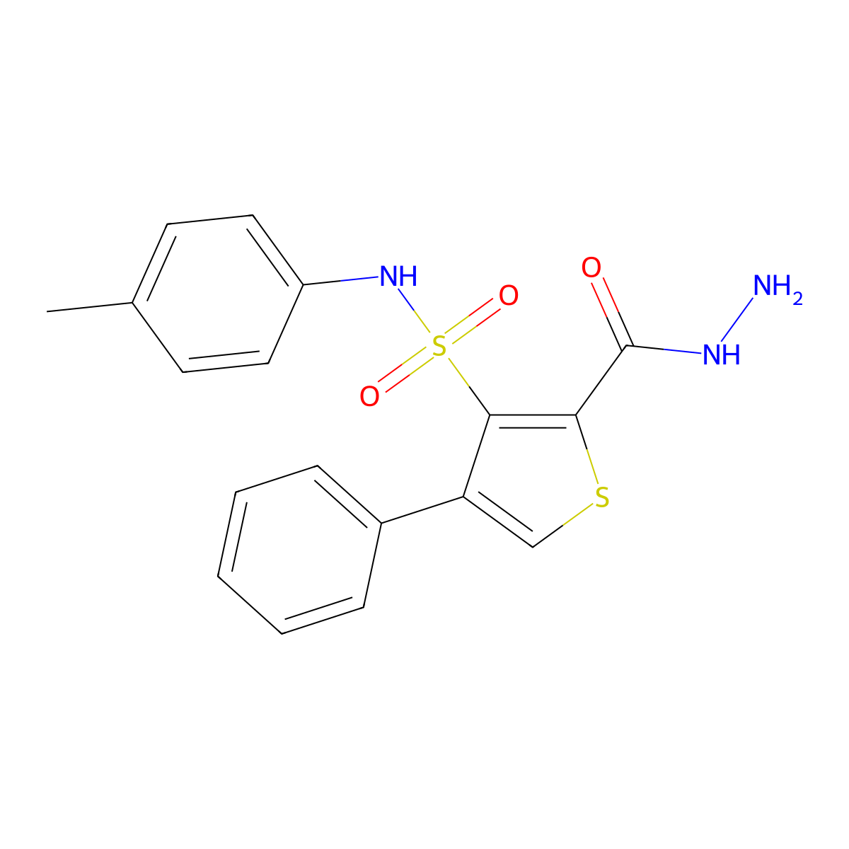 2-(hydrazinocarbonyl)-N-(4-methylphenyl)-4-phenylthiophene-3-sulfonamide molecular structure, CAS 1989757-01-8
