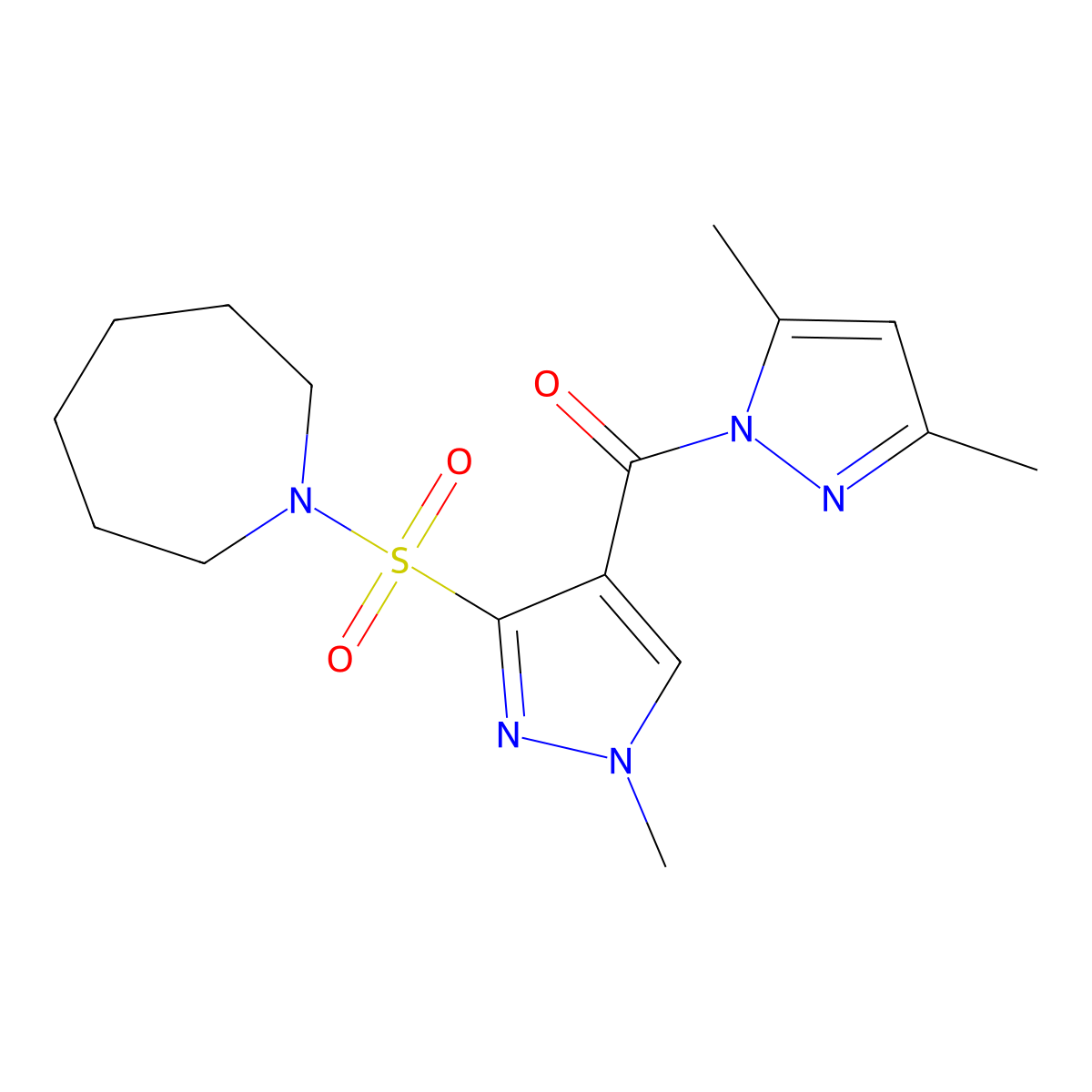 1-({4-[(3,5-dimethyl-1H-pyrazol-1-yl)carbonyl]-1-methyl-1H-pyrazol-3-yl}sulfonyl)azepane molecular structure, CAS 1989757-39-2