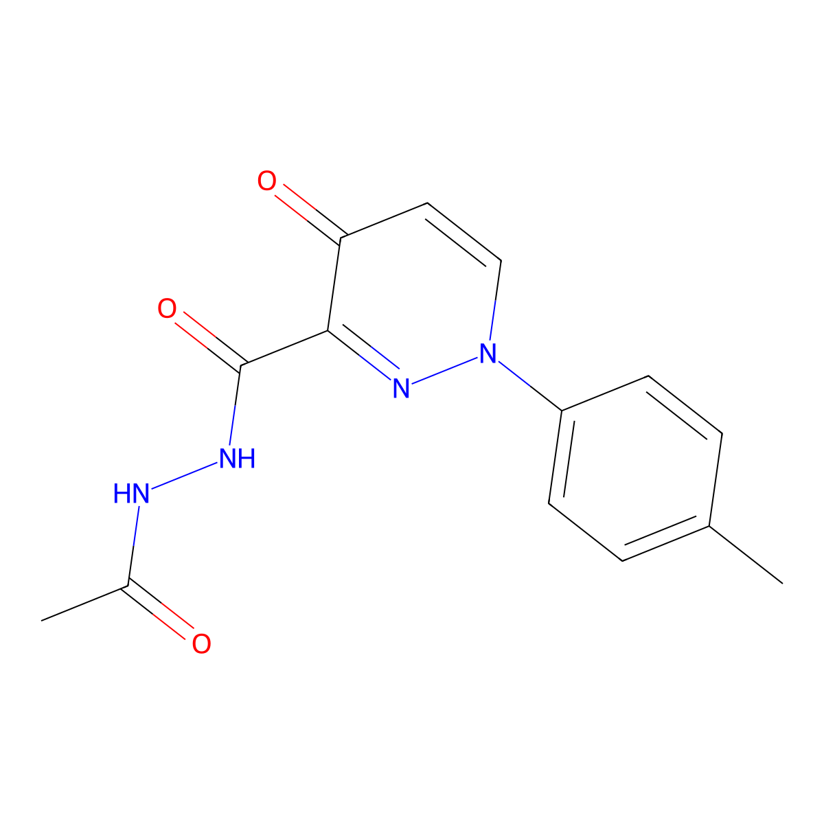 N'-acetyl-1-(4-methylphenyl)-4-oxo-1,4-dihydropyridazine-3-carbohydrazide molecular structure, CAS 1989757-57-4