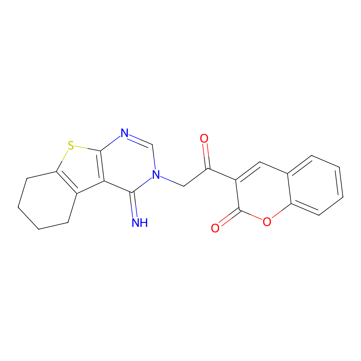 3-[(4-imino-5,6,7,8-tetrahydro[1]benzothieno[2,3-d]pyrimidin-3(4H)-yl)acetyl]-2H-chromen-2-one molecular structure, CAS 1989757-98-3