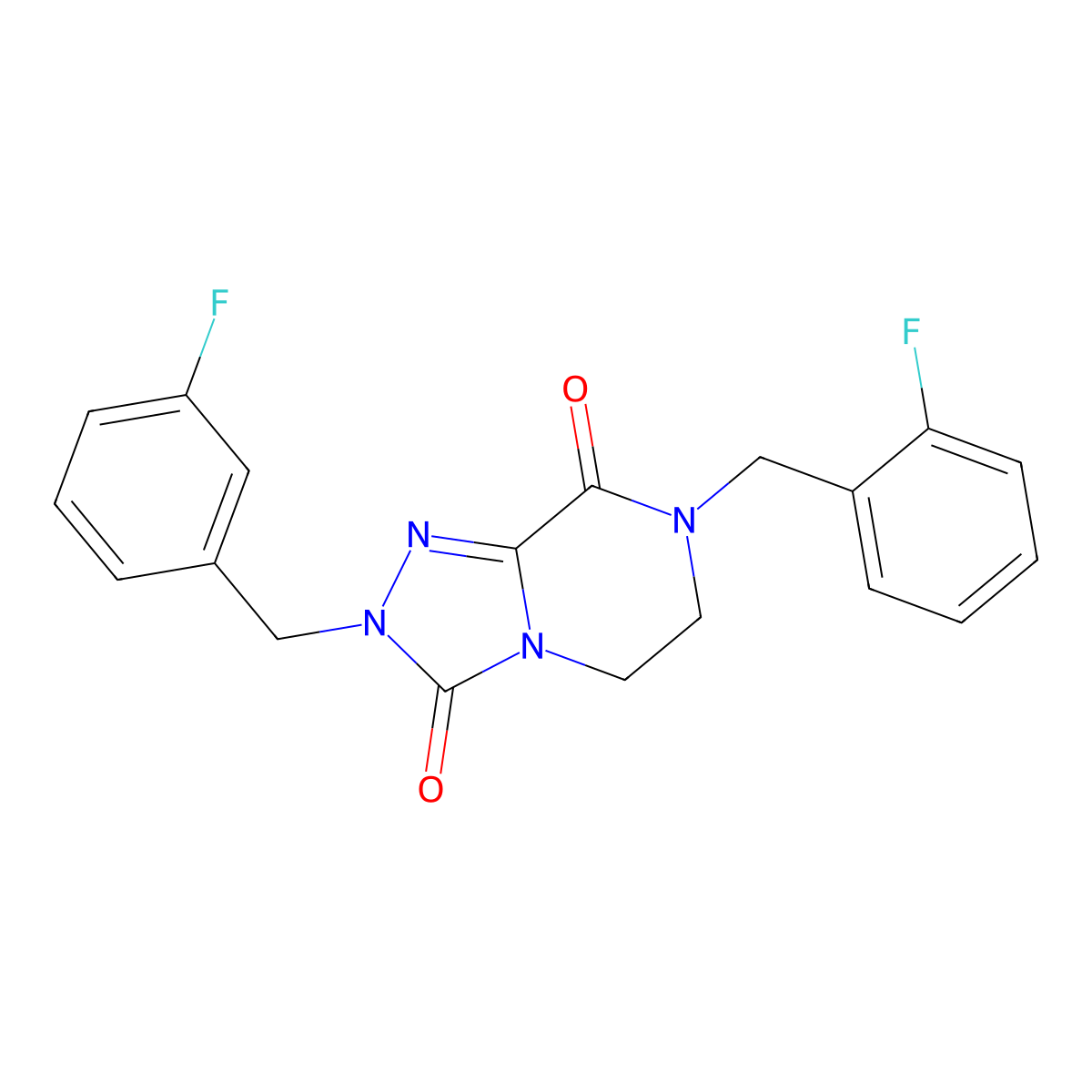 7-(2-fluorobenzyl)-2-(3-fluorobenzyl)-6,7-dihydro[1,2,4]triazolo[4,3-a]pyrazine-3,8(2H,5H)-dione molecular structure, CAS 1989792-21-3