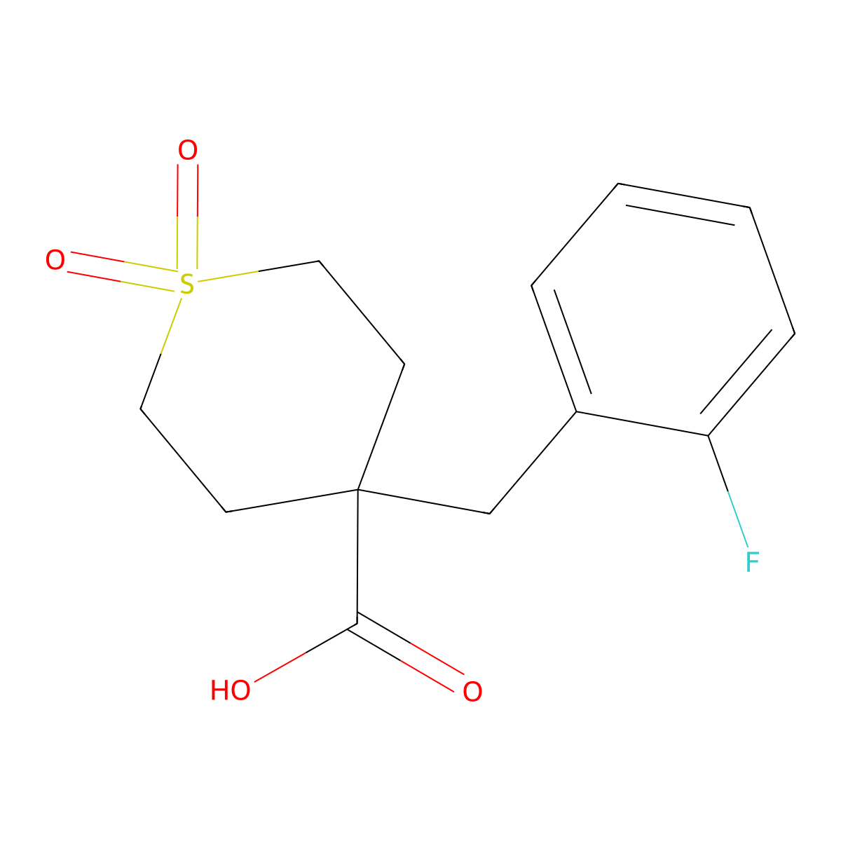 4-(2-Fluorobenzyl)tetrahydro-2H-thiopyran-4-carboxylic acid 1,1-dioxide molecular structure, CAS 1989793-39-6