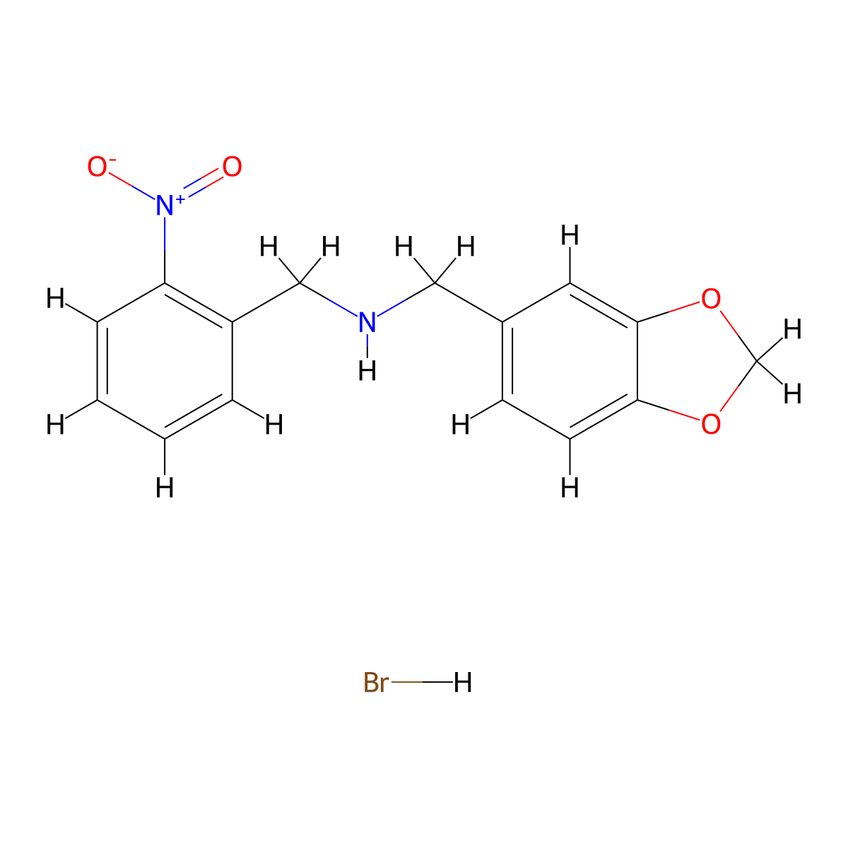 (1,3-Benzodioxol-5-ylmethyl)(2-nitrobenzyl)amine hydrobromide molecular structure, CAS 1989824-37-4
