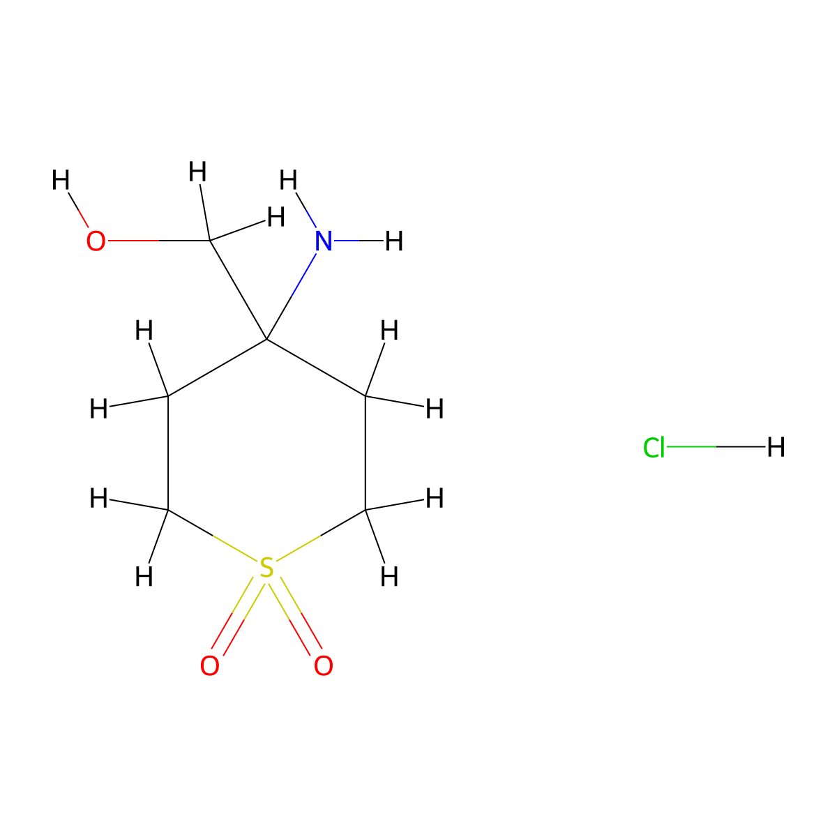 4-Amino-4-(hydroxymethyl)-1lambda6-thiane-1,1-dione hydrochloride molecular structure, CAS 1989859-03-1