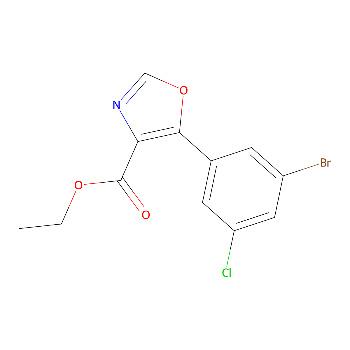 Ethyl 5-(3-bromo-5-chlorophenyl)-1,3-oxazole-4-carboxylate molecular structure, CAS 1989904-66-6