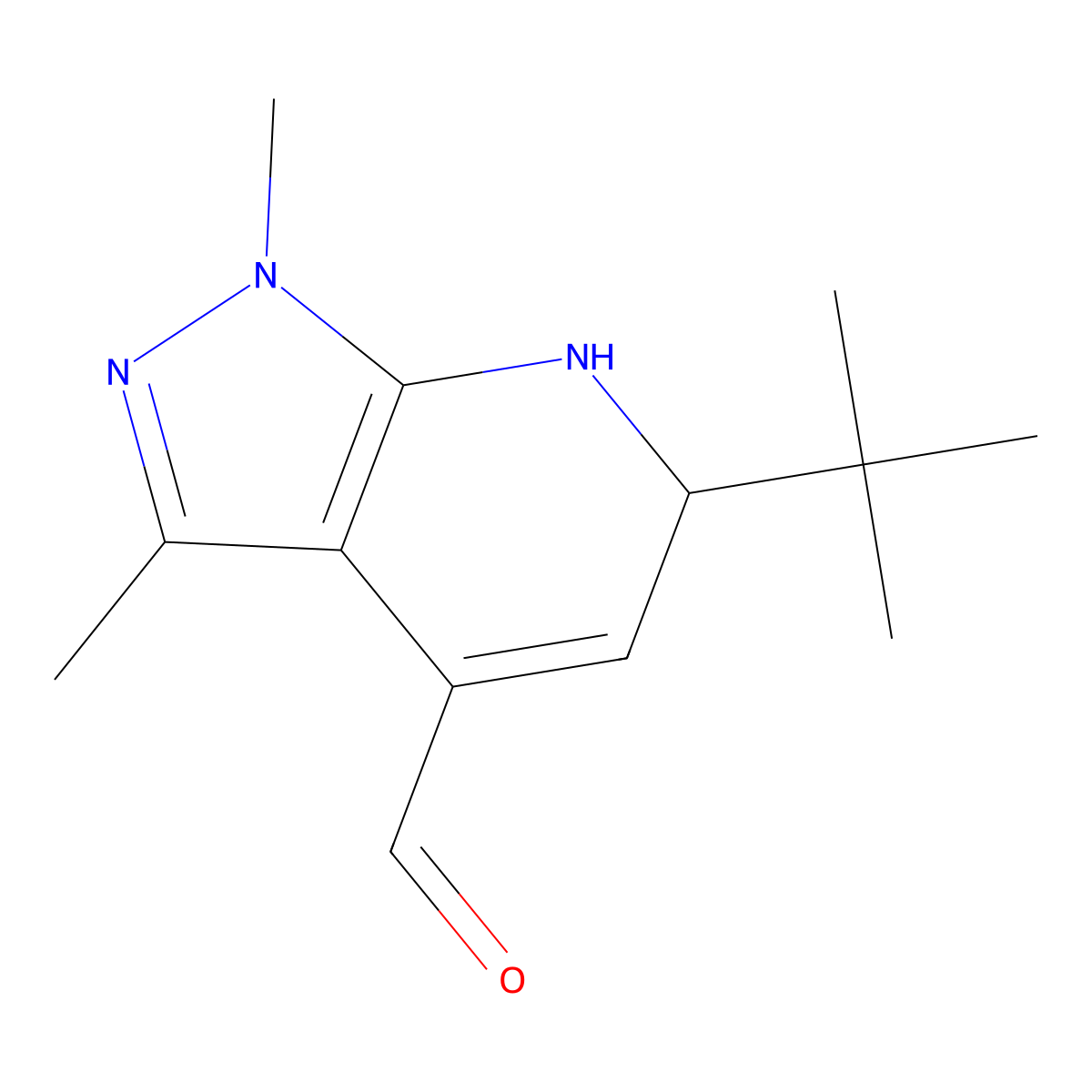 6-(tert-Butyl)-1,3-dimethyl-6,7-dihydro-1H-pyrazolo[3,4-b]pyridine-4-carbaldehyde molecular structure, CAS 1989986-88-0