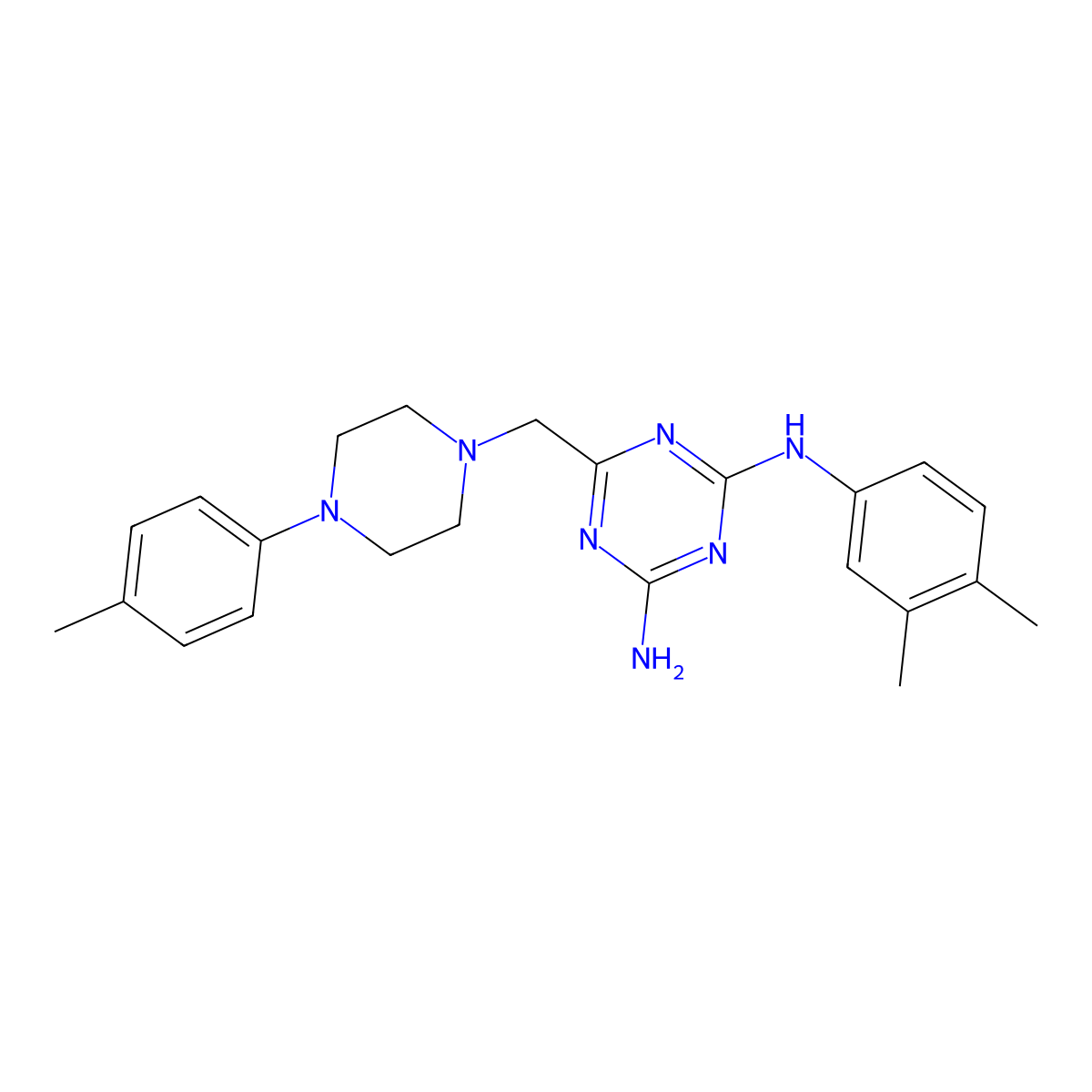 N2-(3,4-Dimethylphenyl)-6-((4-(p-tolyl)piperazin-1-yl)methyl)-1,3,5-triazine-2,4-diamine molecular structure, CAS 1990478-58-4