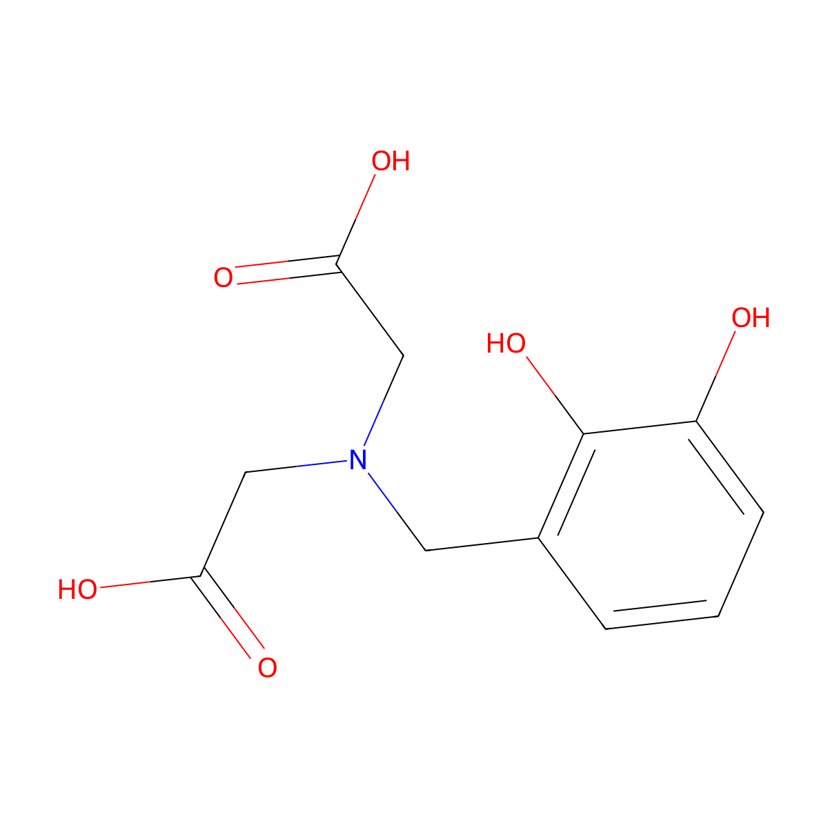 Glycine, N-(carboxymethyl)-N-[(2,3-dihydroxyphenyl)methyl]- molecular structure, CAS 19911-59-2