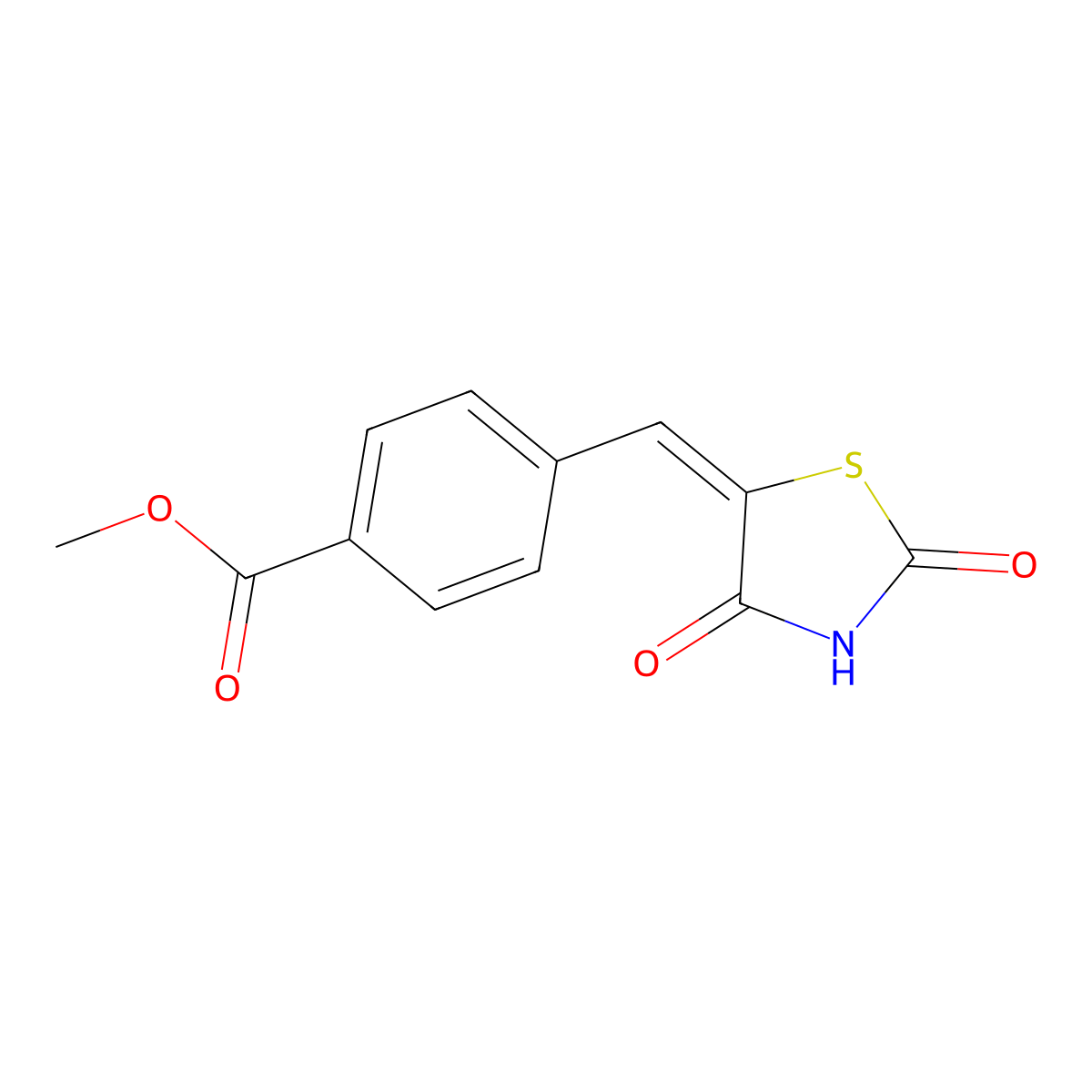 4-(2,4-Dioxo-thiazolidin-5-ylidenemethyl)-benzoic acid methyl ester molecular structure, CAS 199167-77-6