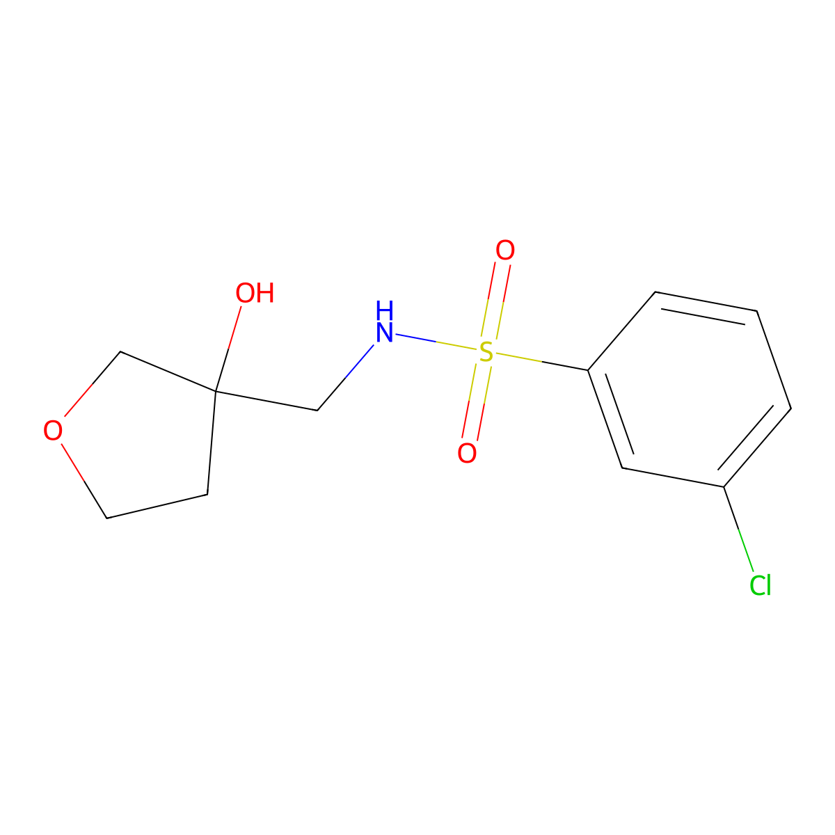 3-chloro-N-((3-hydroxytetrahydrofuran-3-yl)methyl)benzenesulfonamide molecular structure, CAS 1991788-38-5