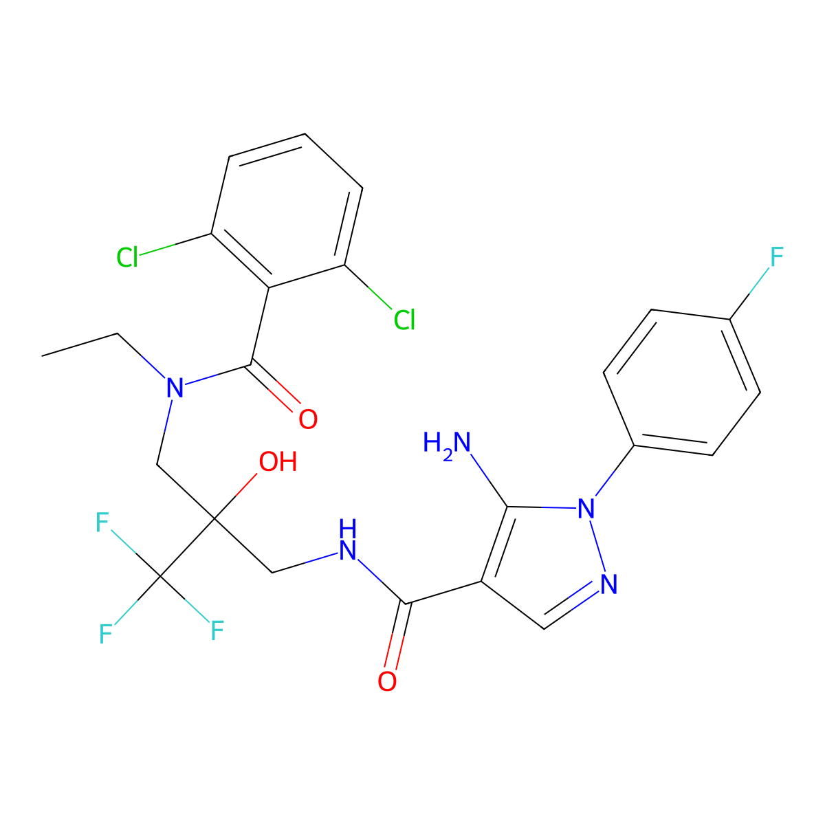 5-Amino-N-[(2s)-2-({[(2,6-Dichlorophenyl)carbonyl](Ethyl)amino}methyl)-3,3,3-Trifluoro-2-Hydroxypropyl]-1-(4-Fluorophenyl)-1h-Pyrazole-4-Carboxamide molecular structure, CAS 1991970-93-4