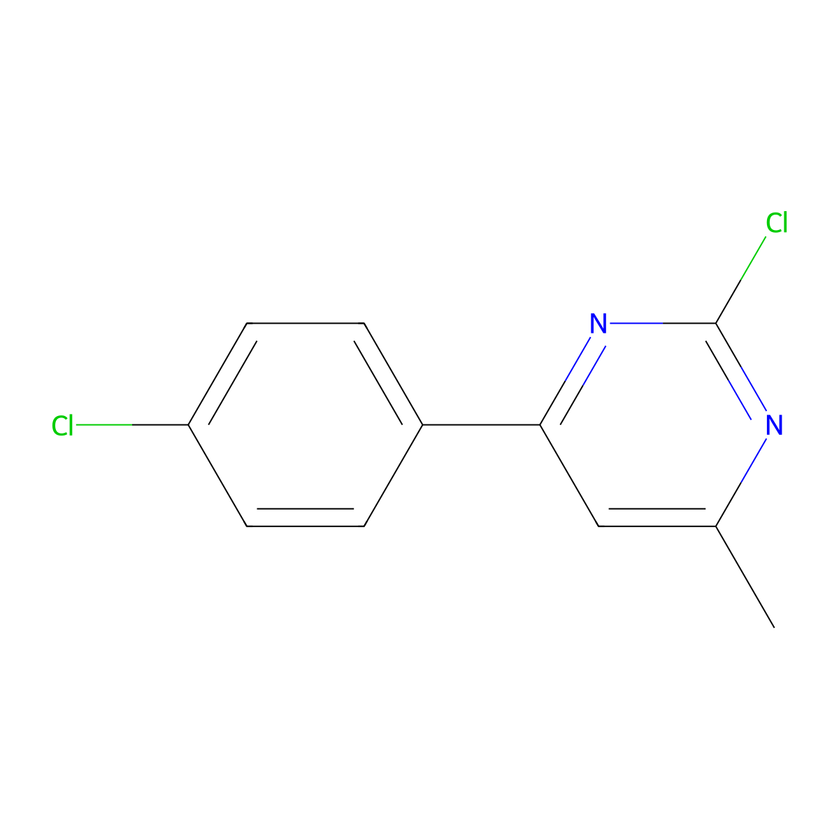 2-Chloro-4-(4-chloro-phenyl)-6-methyl-pyrimidine molecular structure, CAS 19927-52-7