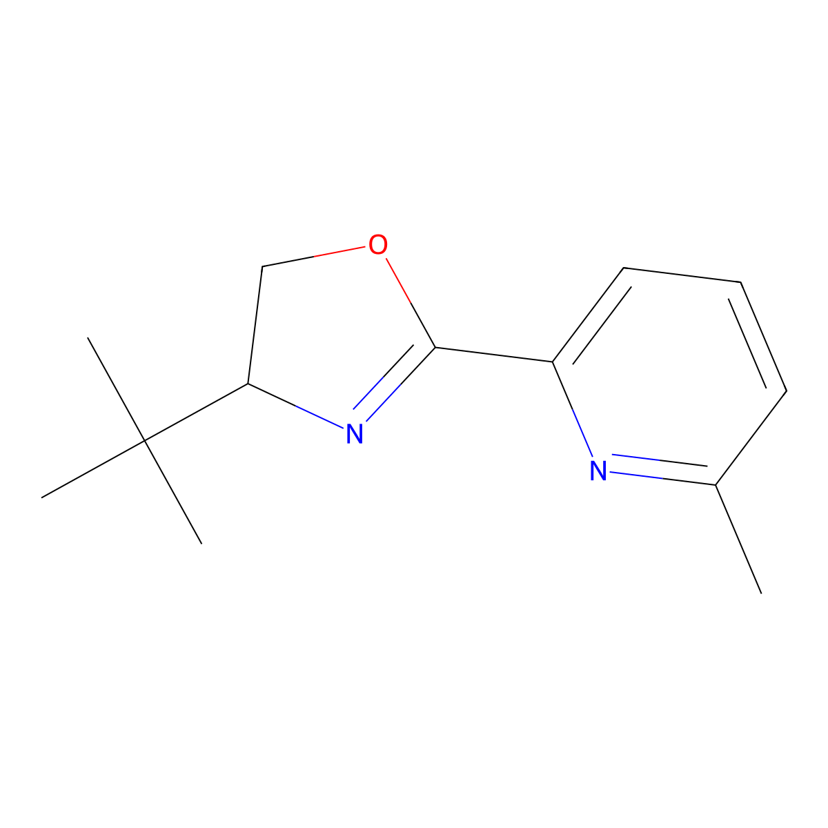 (S)-4-(tert-Butyl)-2-(6-methylpyridin-2-yl)-4,5-dihydrooxazole molecular structure, CAS 199277-80-0