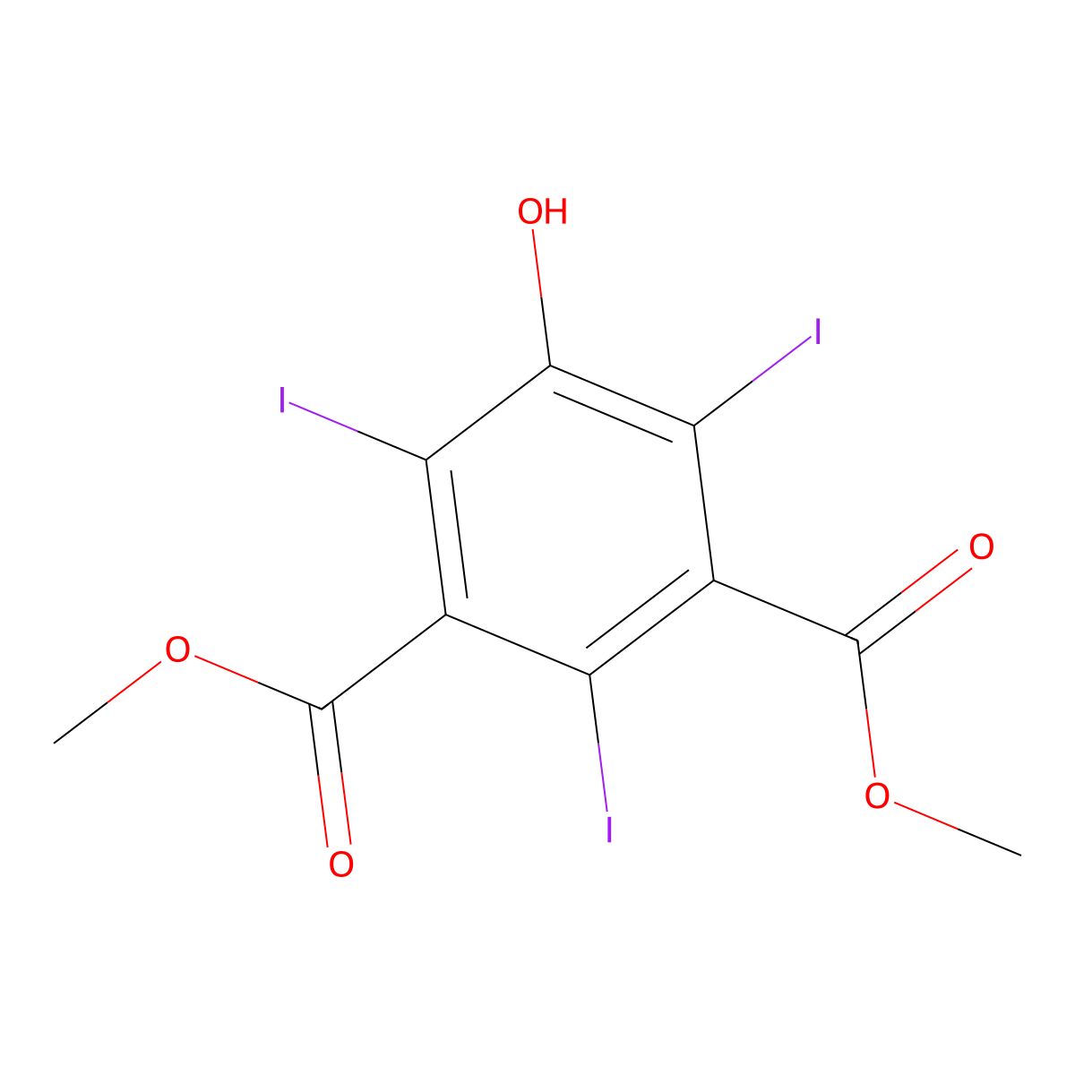 Dimethyl 5-hydroxy-2,4,6-triiodoisophthalate molecular structure, CAS 19928-65-5