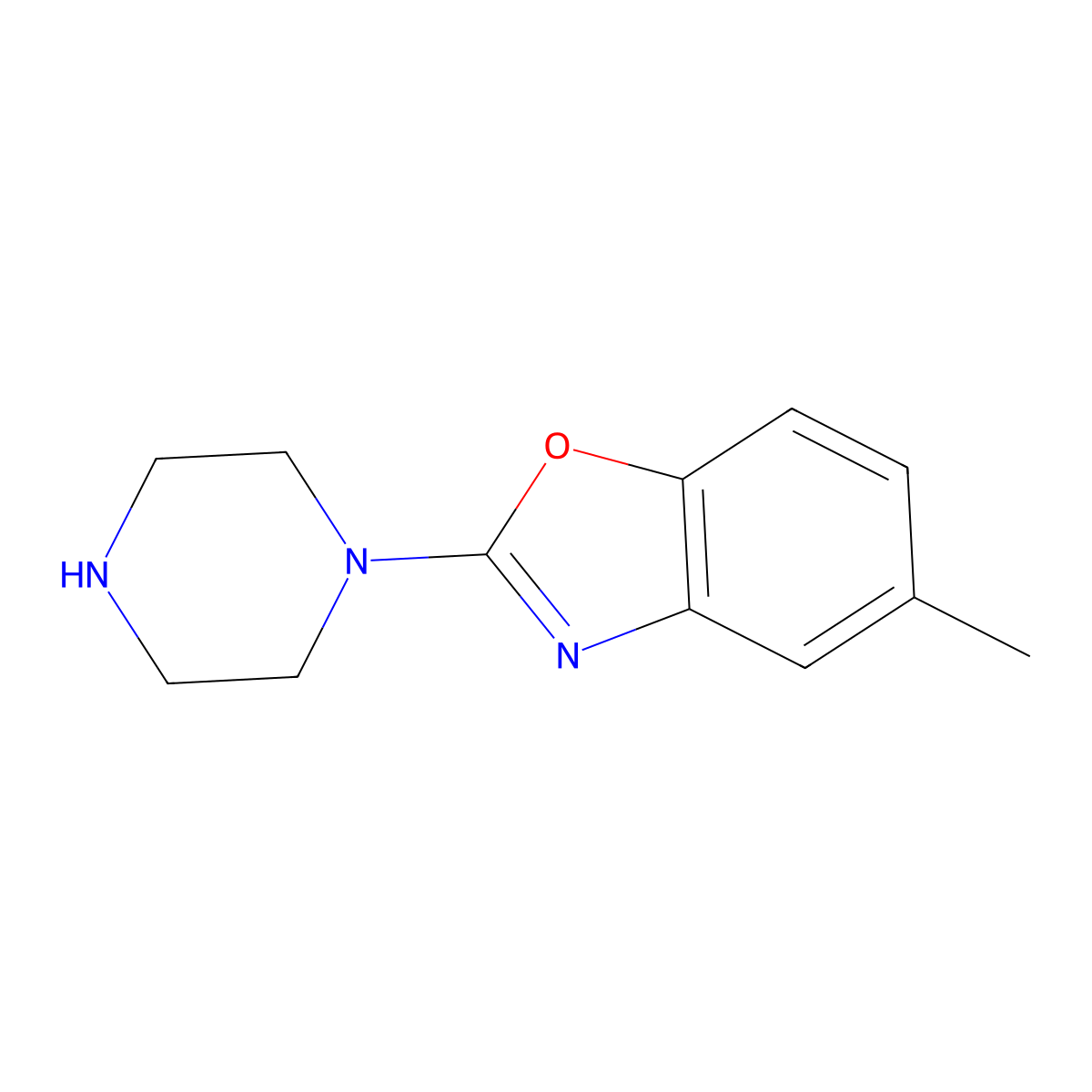 5-Methyl-2-(piperazin-1-yl)-1,3-benzoxazole molecular structure, CAS 199292-73-4