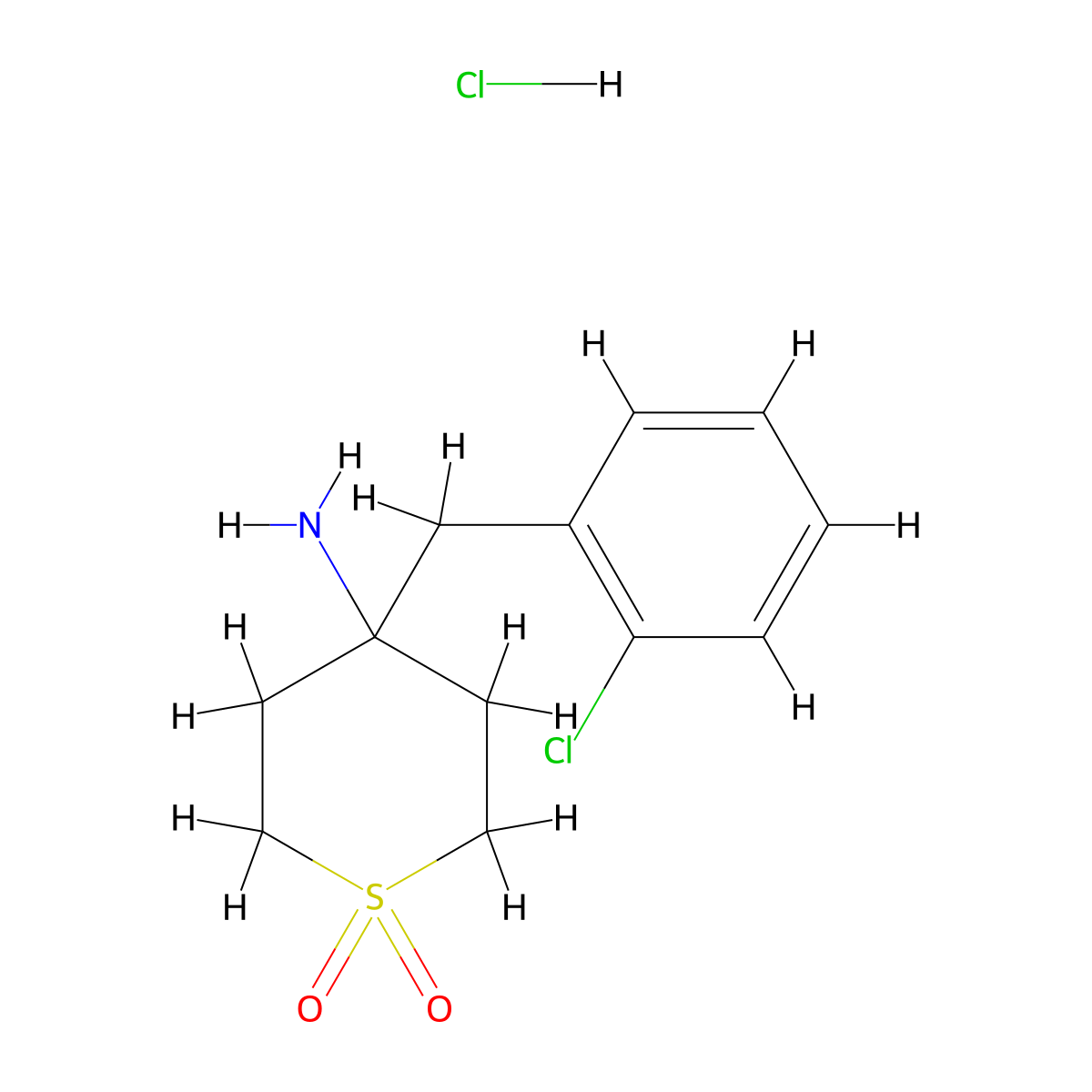 4-Amino-4-[(2-chlorophenyl)methyl]-1Lambda(6)-thiane-1,1-dione hydrochloride molecular structure, CAS 1992957-13-7