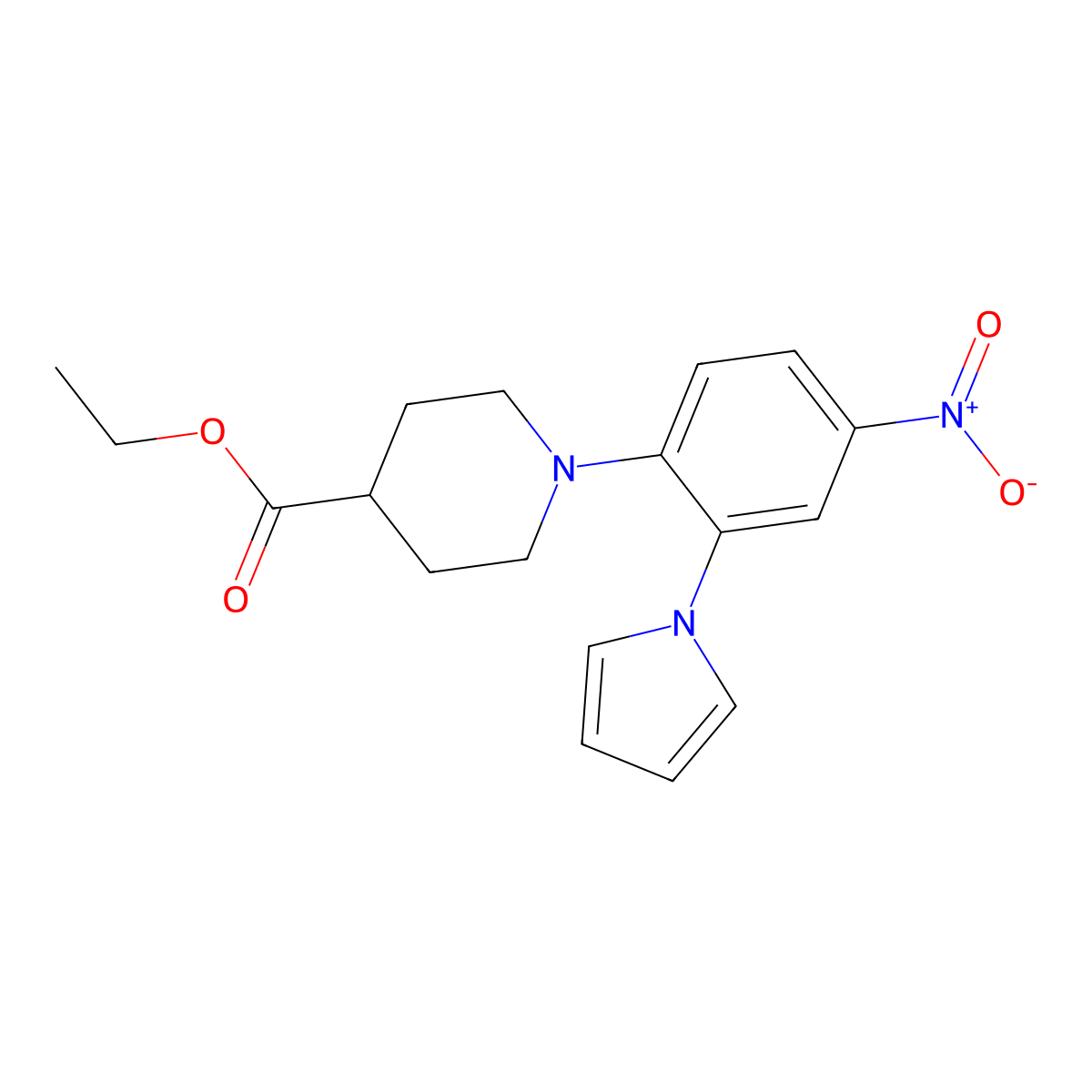 Ethyl 1-[4-nitro-2-(1H-pyrrol-1-yl)-phenyl]piperidine-4-carboxylate molecular structure, CAS 1992986-10-3