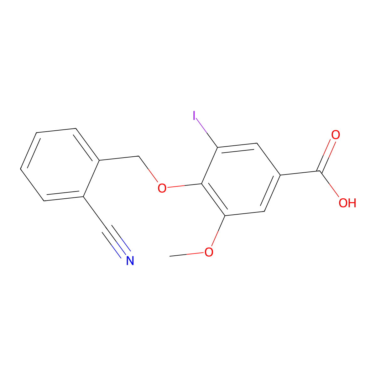 4-[(2-Cyanobenzyl)oxy]-3-iodo-5-methoxybenzoic acid molecular structure, CAS 1992986-20-5