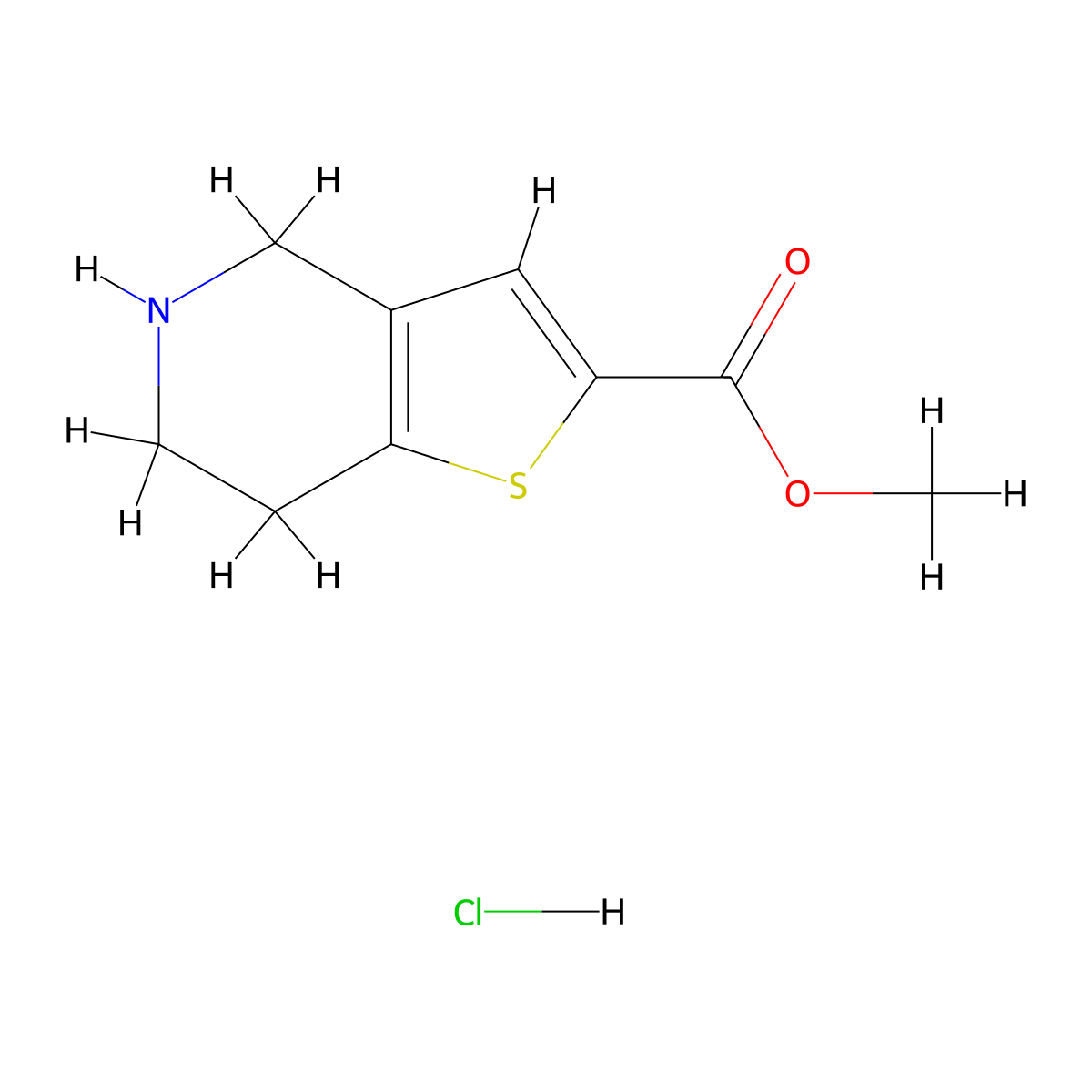methyl 4H,5H,6H,7H-thieno(3,2-c)pyridine-2-carboxylate hydrochloride molecular structure, CAS 1992989-11-3