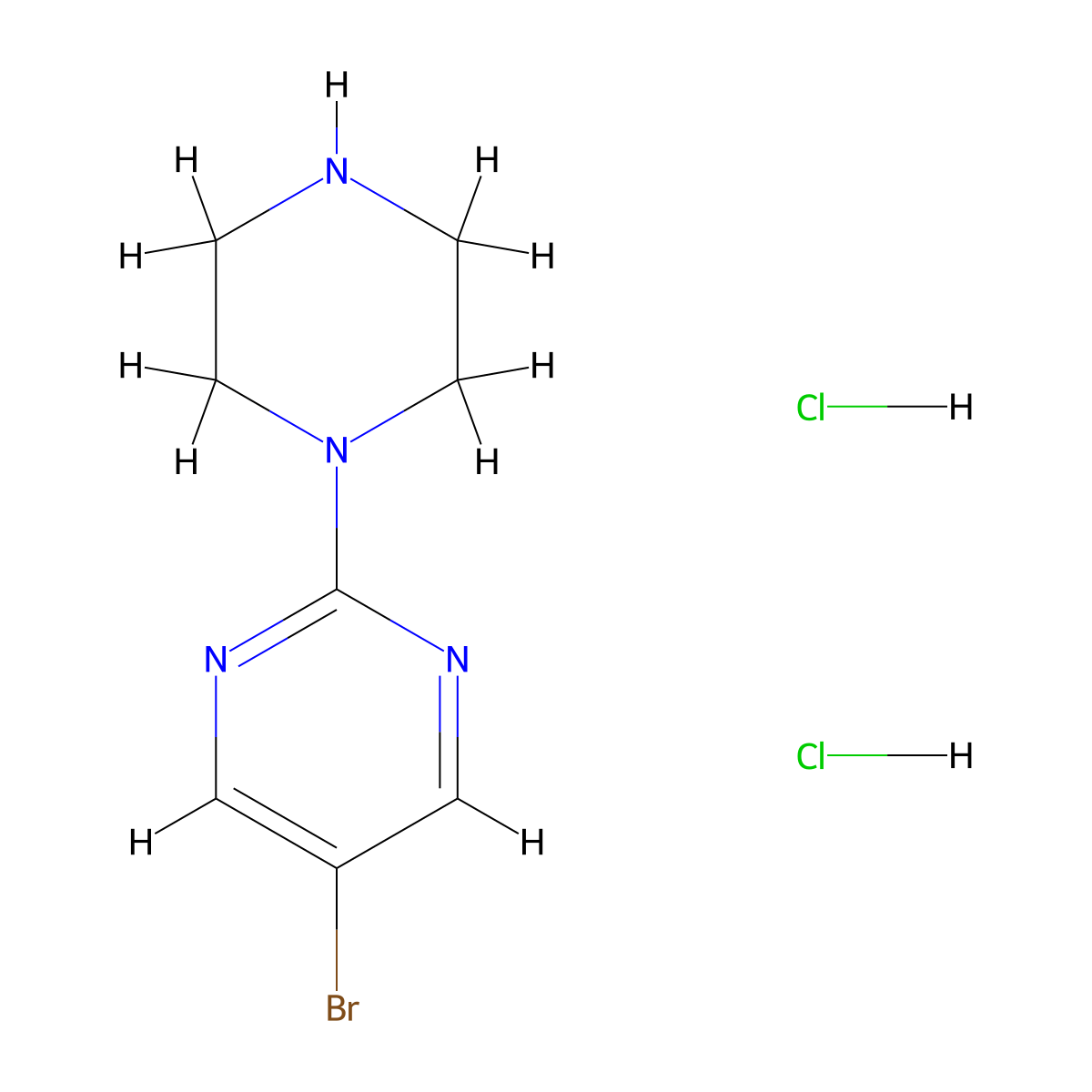 5-Bromo-2-(piperazin-1-yl)pyrimidine dihydrochloride molecular structure, CAS 1993009-79-2