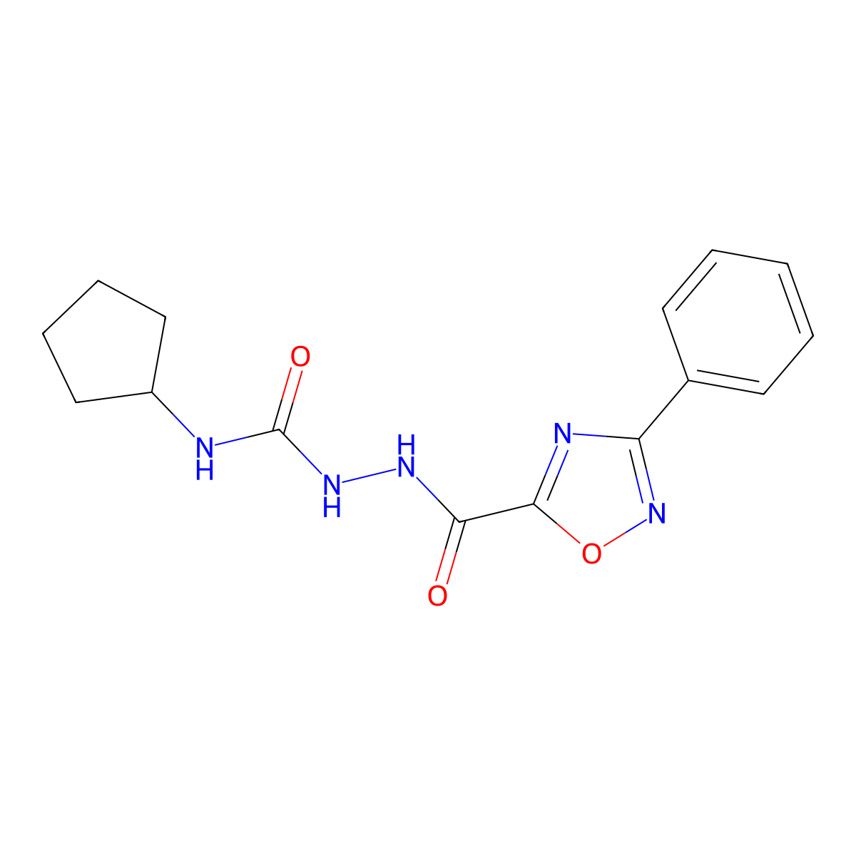 N-cyclopentyl-2-[(3-phenyl-1,2,4-oxadiazol-5-yl)carbonyl]hydrazinecarboxamide molecular structure, CAS 1993058-35-7