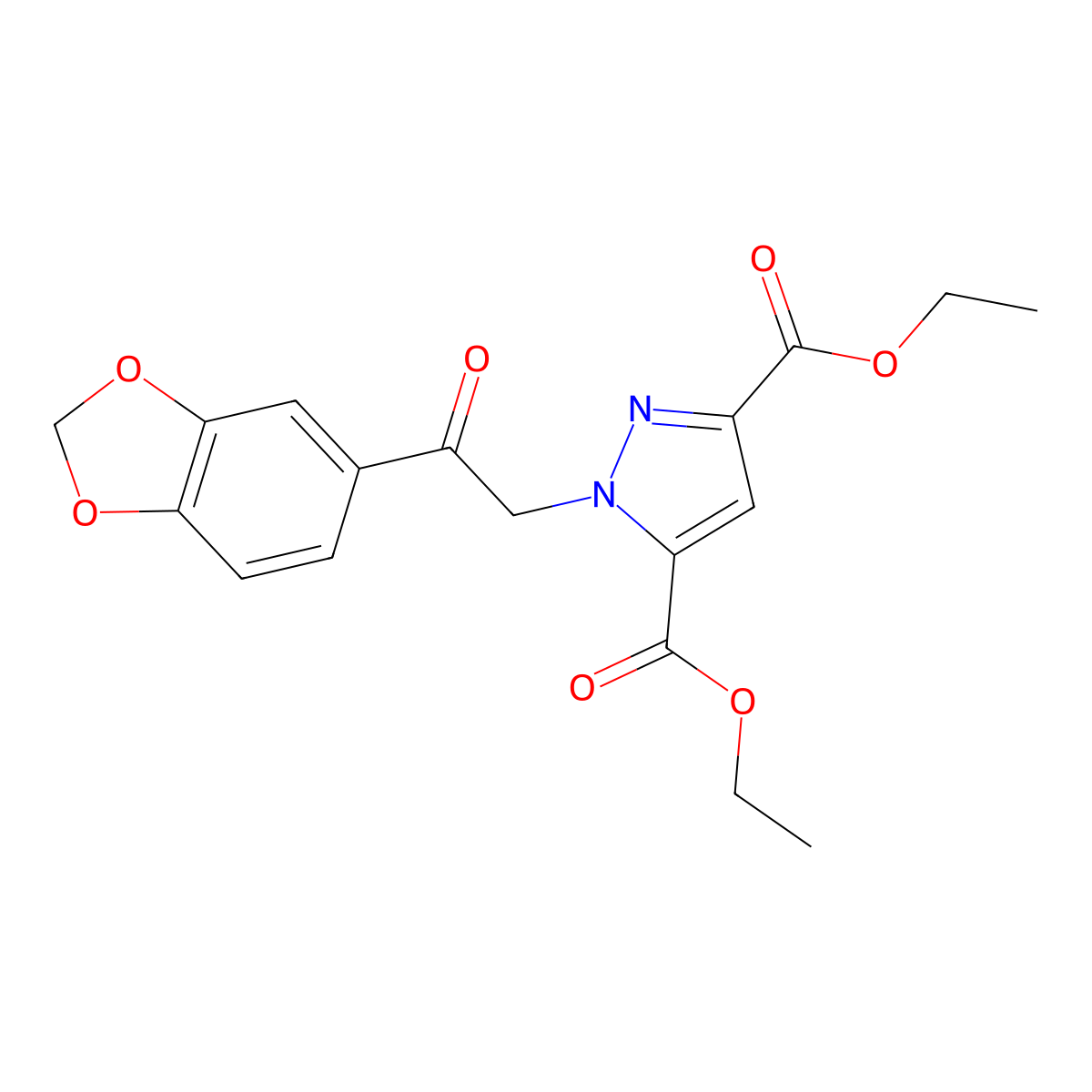 diethyl 1-[2-(1,3-benzodioxol-5-yl)-2-oxoethyl]-1H-pyrazole-3,5-dicarboxylate molecular structure, CAS 1993058-81-3