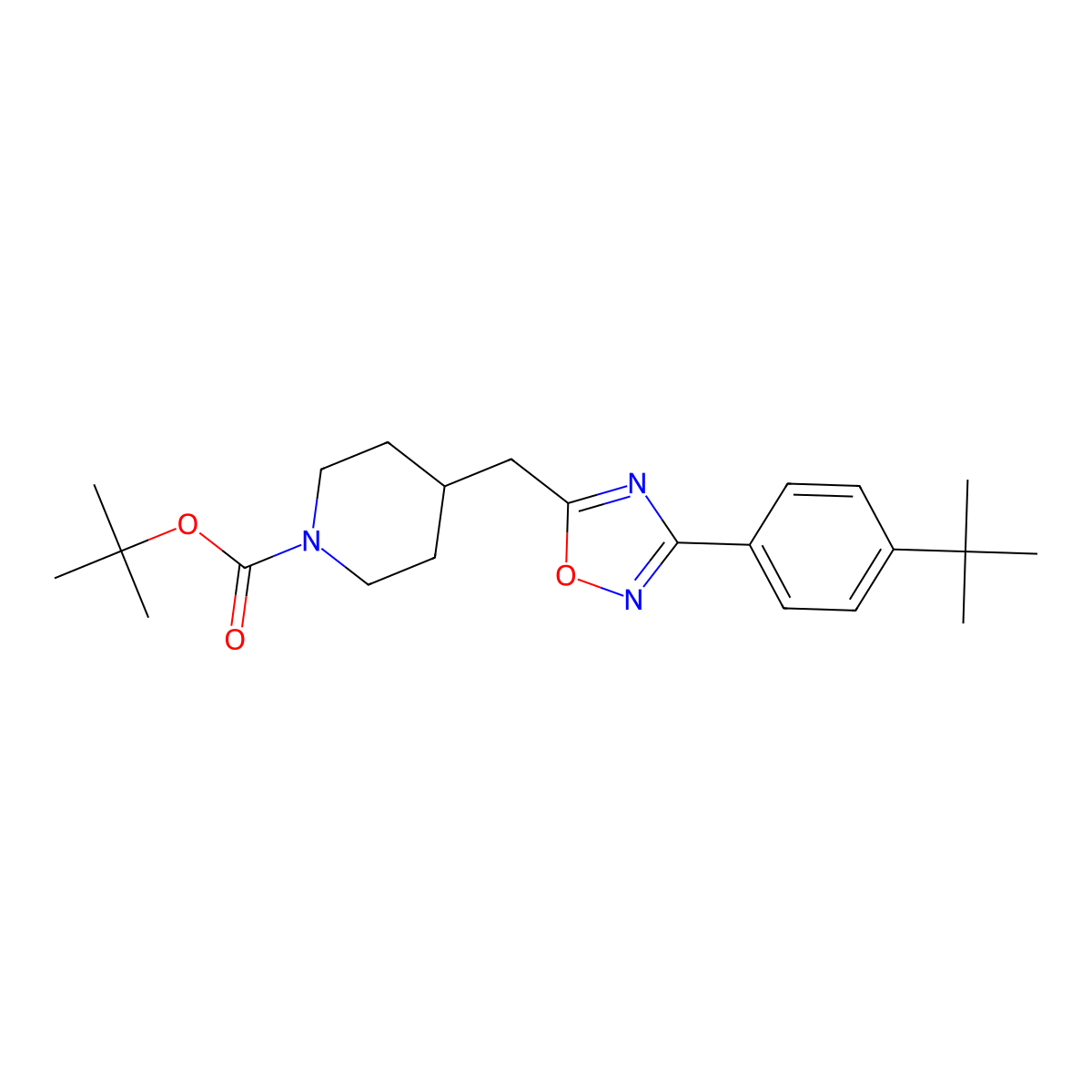 Tert-butyl 4-{[3-(4-tert-butylphenyl)-1,2,4-oxadiazol-5-yl]methyl}piperidine-1-carboxylate molecular structure, CAS 1993139-18-6