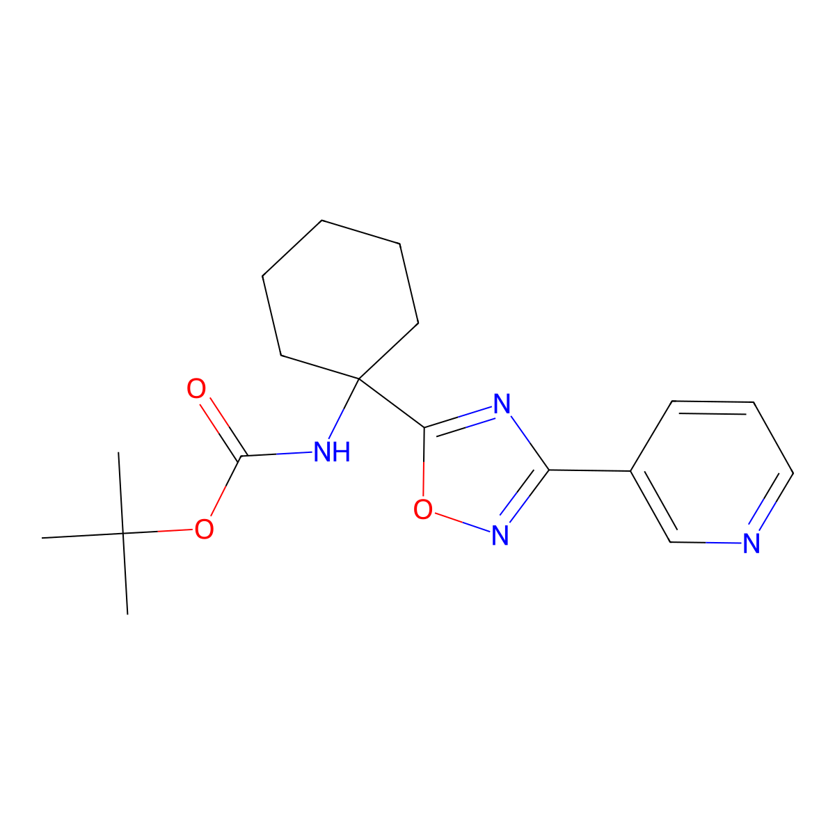 Tert-butyl [1-(3-pyridin-3-yl-1,2,4-oxadiazol-5-yl)cyclohexyl]carbamate molecular structure, CAS 1993139-55-1