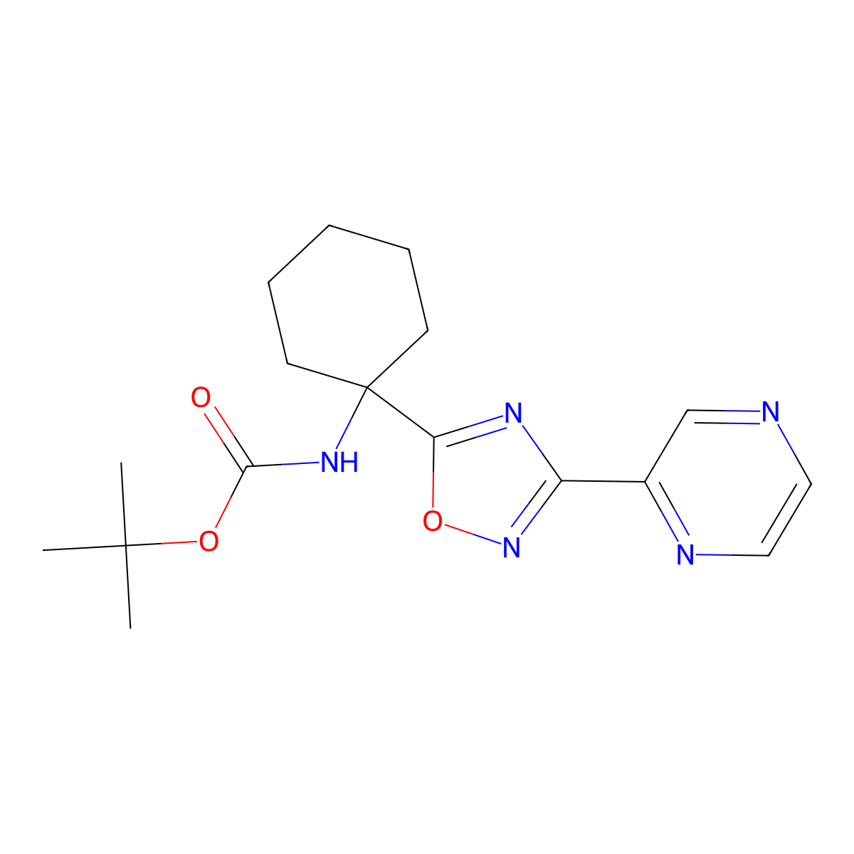Tert-butyl [1-(3-pyrazin-2-yl-1,2,4-oxadiazol-5-yl)cyclohexyl]carbamate molecular structure, CAS 1993139-59-5