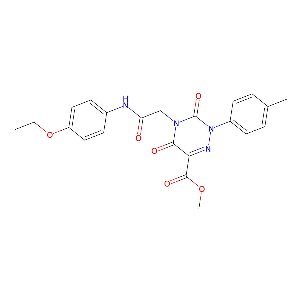 Methyl 4-{2-[(4-ethoxyphenyl)amino]-2-oxoethyl}-2-(4-methylphenyl)-3,5-dioxo-2,3,4,5-tetrahydro-1,2,4-triazine-6-carboxylate molecular structure, CAS 1993148-88-1