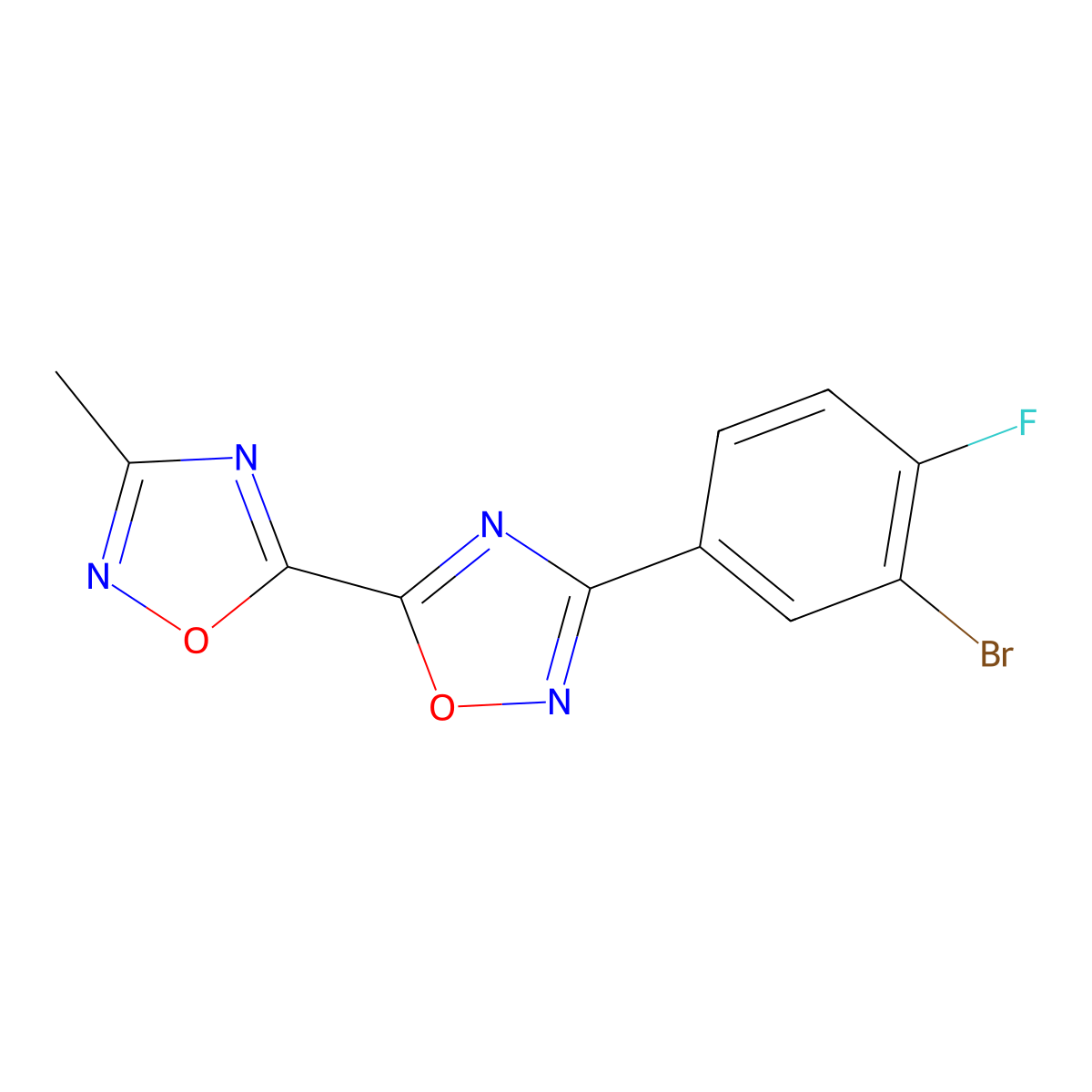 3-(3-Bromo-4-fluorophenyl)-3'-methyl-5,5'-bi-1,2,4-oxadiazole molecular structure, CAS 1993166-99-6