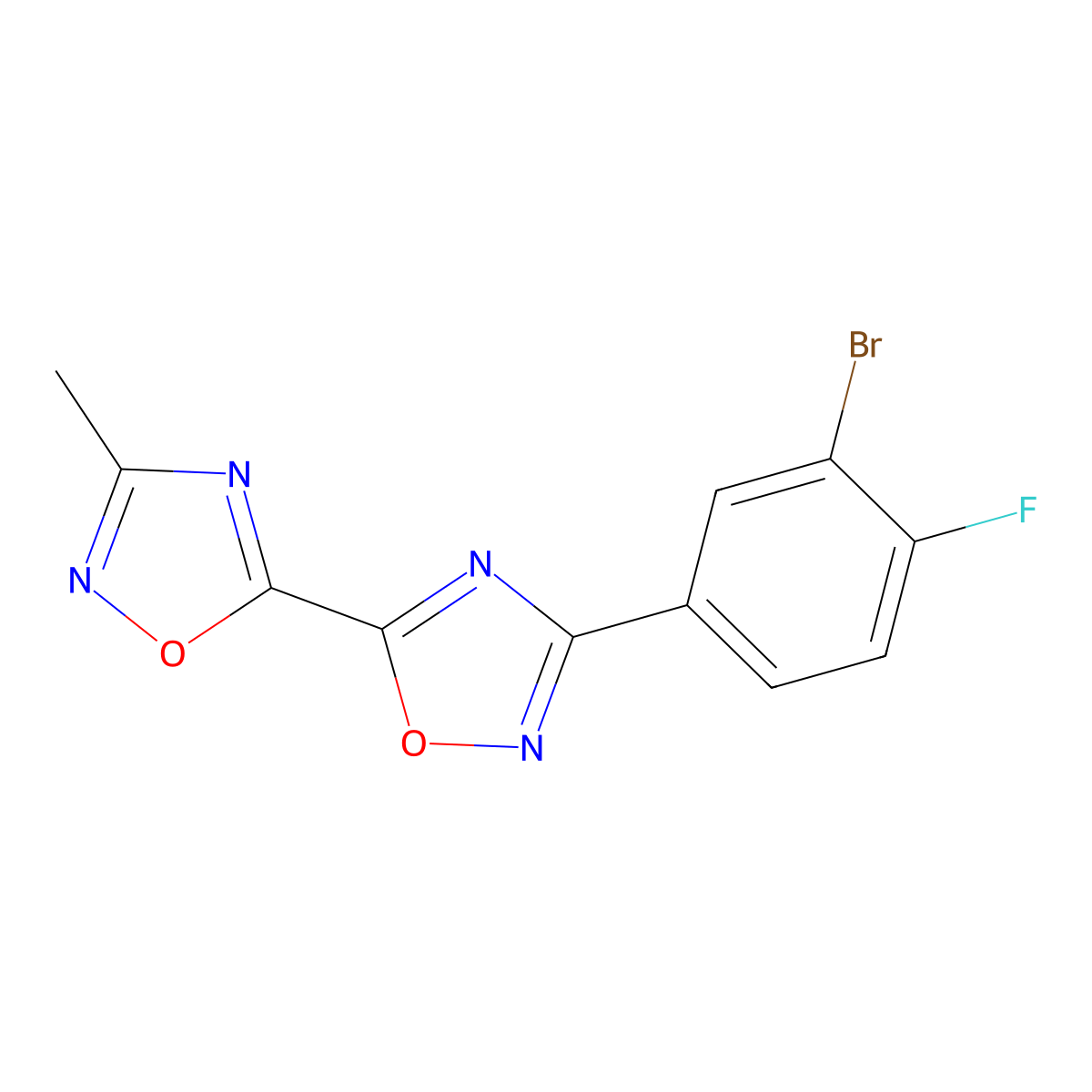 3-(3-Bromo-4-fluorophenyl)-3'-methyl-5,5'-bi-1,2,4-oxadiazole molecular structure, CAS 1993166-99-6