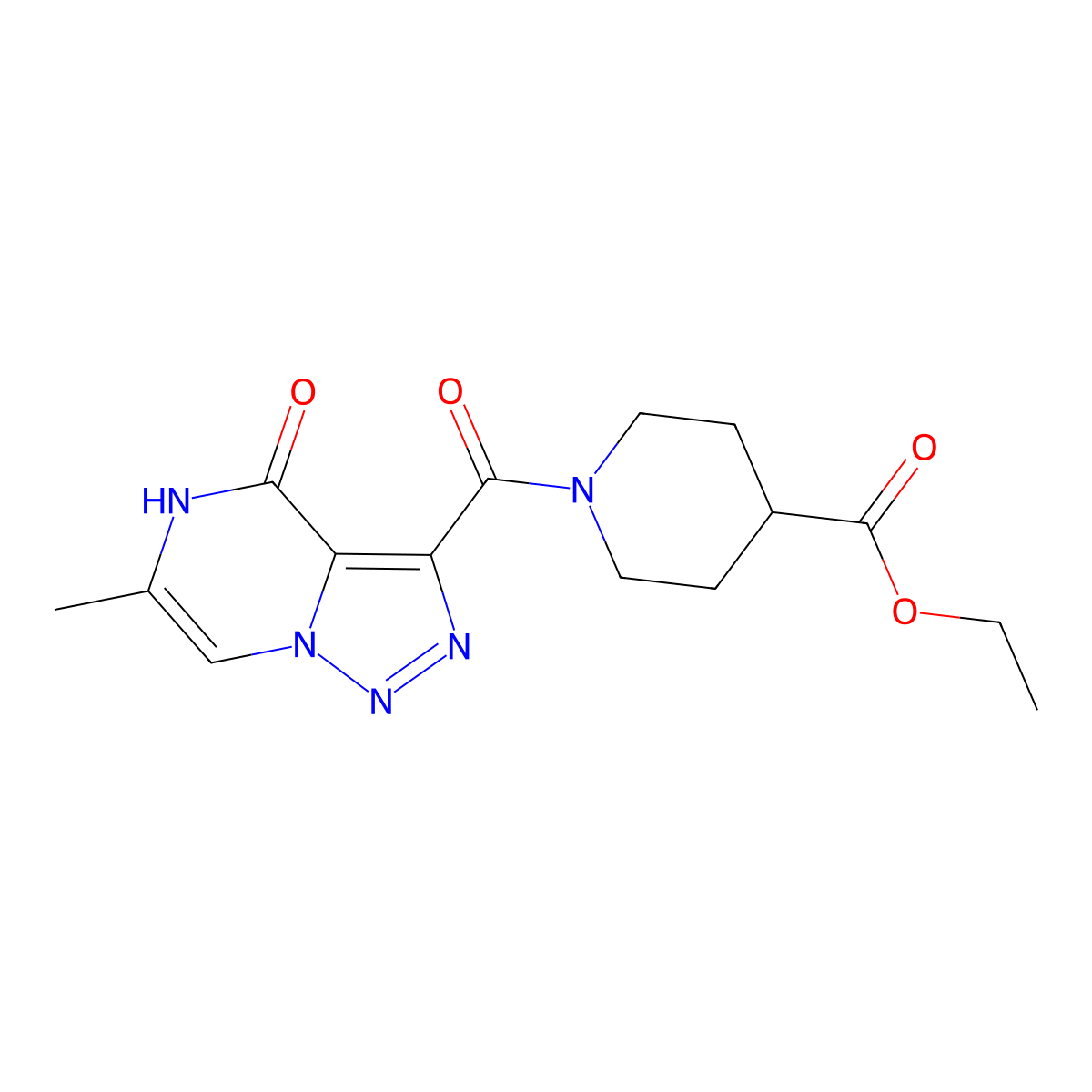 Ethyl 1-[(6-methyl-4-oxo-4,5-dihydro[1,2,3]triazolo[1,5-a]pyrazin-3-yl)carbonyl]piperidine-4-carboxylate molecular structure, CAS 1993167-10-4