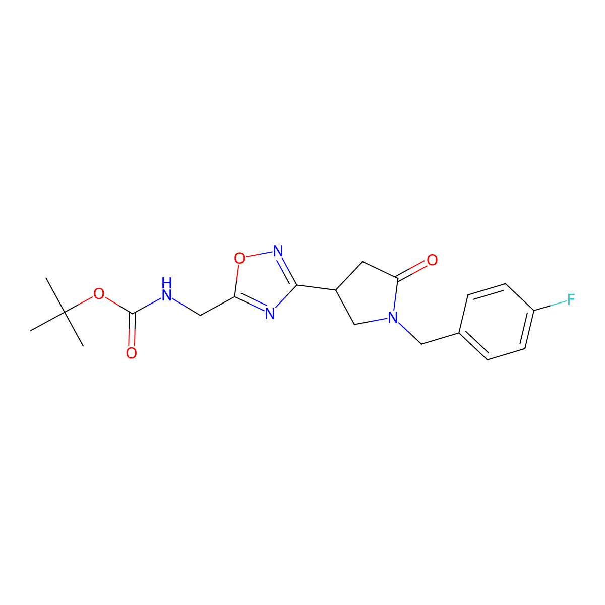 Tert-butyl ({3-[1-(4-fluorobenzyl)-5-oxopyrrolidin-3-yl]-1,2,4-oxadiazol-5-yl}methyl)carbamate molecular structure, CAS 1993167-21-7