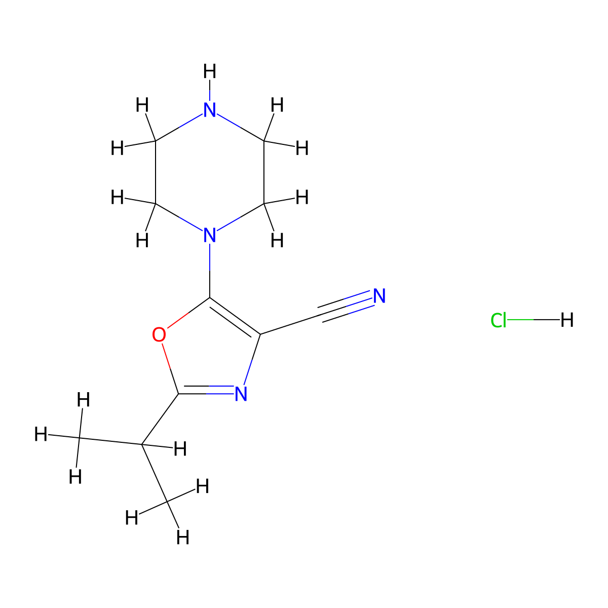 5-(Piperazin-1-yl)-2-(propan-2-yl)-1,3-oxazole-4-carbonitrile hydrochloride molecular structure, CAS 1993173-65-1