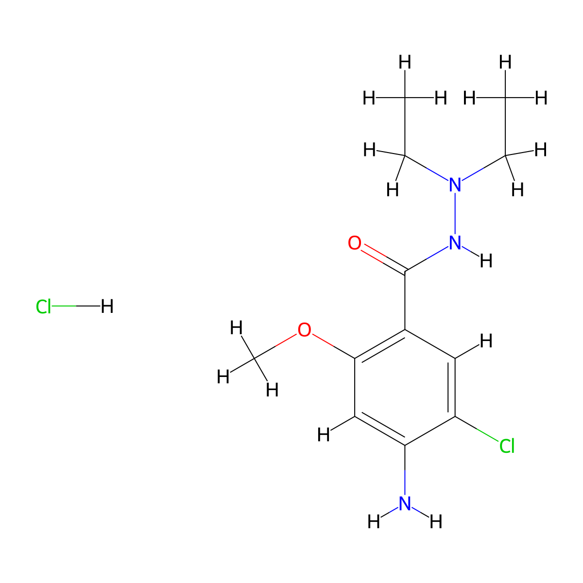 4-amino-5-chloro-N',N'-diethyl-2-methoxybenzohydrazide hydrochloride molecular structure, CAS 1993188-81-0