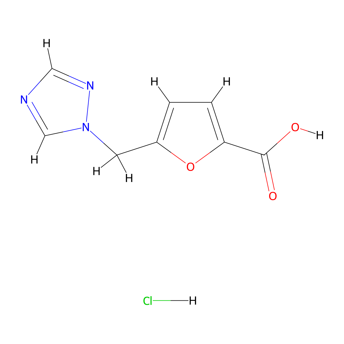 5-(1H-1,2,4-triazol-1-ylmethyl)-2-furoic acid hydrochloride molecular structure, CAS 1993194-85-6