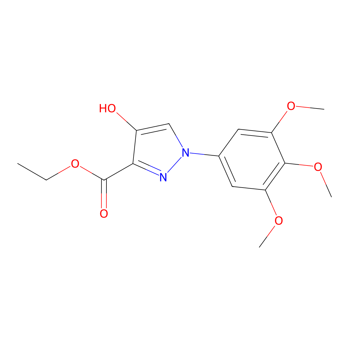 1H-Pyrazole-3-carboxylic acid, 4-hydroxy-1-(3,4,5-trimethoxyphenyl)-, ethyl ester molecular structure, CAS 1993214-35-9