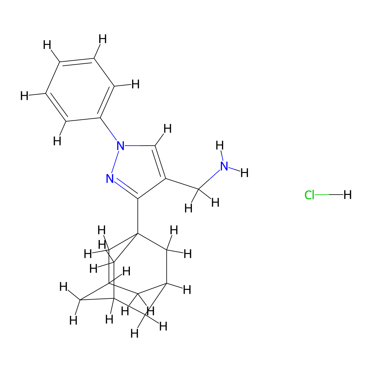 [3-(adamantan-1-yl)-1-phenyl-1H-pyrazol-4-yl]methanamine hydrochloride molecular structure, CAS 1993217-82-5