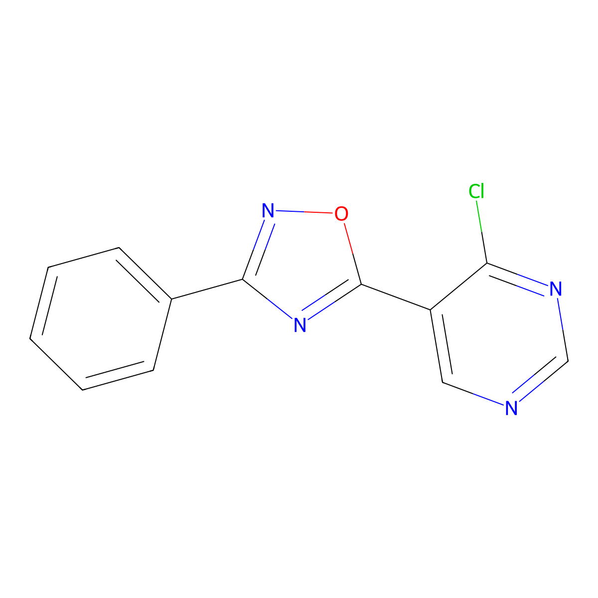 4-Chloro-5-(3-phenyl-1,2,4-oxadiazol-5-yl)pyrimidine molecular structure, CAS 1993223-83-8