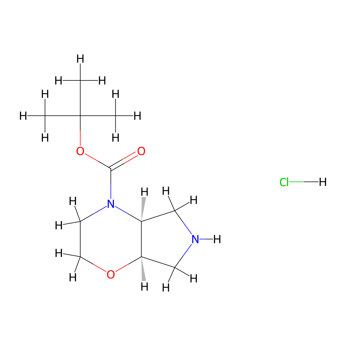 tert-butyl cis-3,4a,5,6,7,7a-hexahydro-2H-pyrrolo[3,4-b][1,4]oxazine-4-carboxylate hydrochloride molecular structure, CAS 1993249-46-9