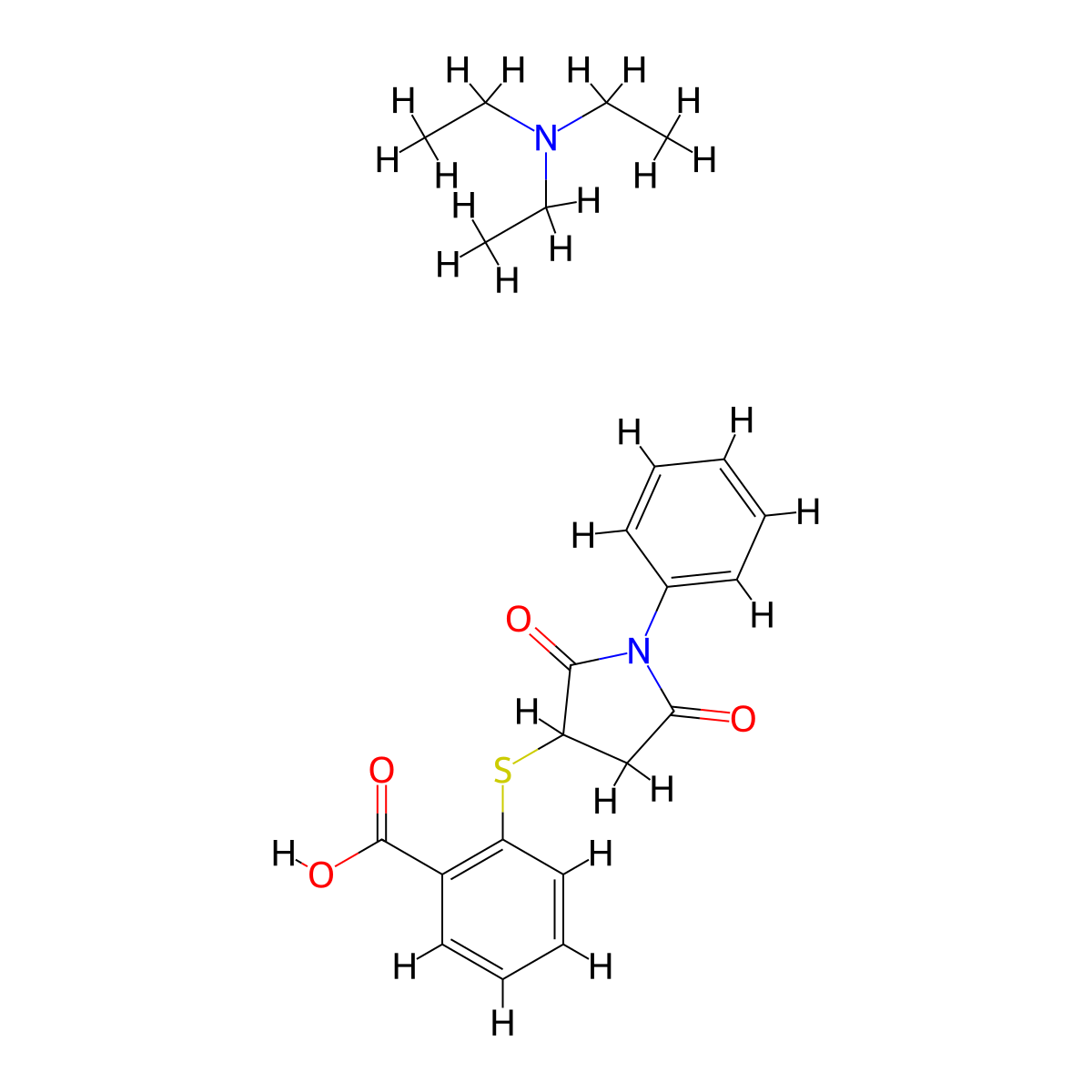 Triethylamine 2-((2,5-dioxo-1-phenylpyrrolidin-3-yl)thio)benzoate molecular structure, CAS 1993278-28-6