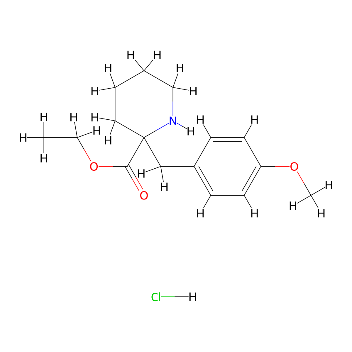 Ethyl 2-(4-methoxybenzyl)piperidine-2-carboxylate hydrochloride molecular structure, CAS 1993278-30-0