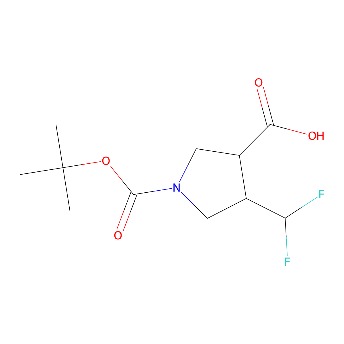 rac-(3R,4R)-1-[(tert-butoxy)carbonyl]-4-(difluoromethyl)pyrrolidine-3-carboxylic acid molecular structure, CAS 1993278-98-0