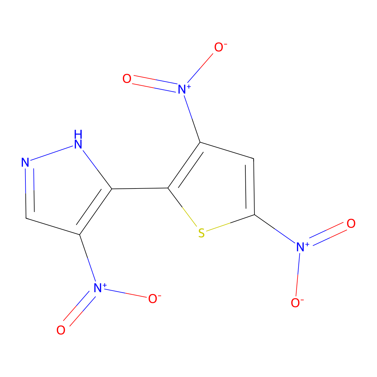 5-(3,5-dinitrothiophen-2-yl)-4-nitro-1H-pyrazole molecular structure, CAS 19933-29-0