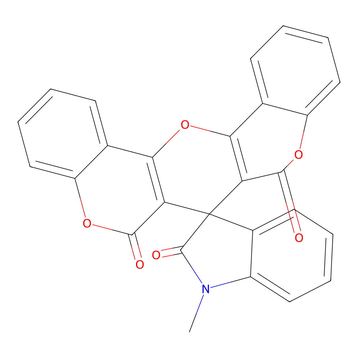 1-Methylspiro[indoline-3,7'-pyrano[3,2-c:5,6-c']dichromene]-2,6',8'-trione molecular structure, CAS 199330-41-1