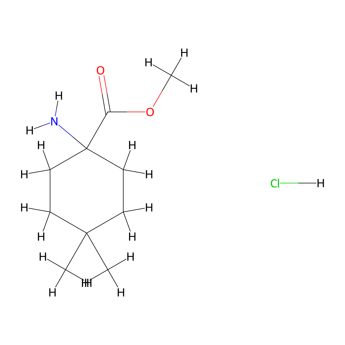 Methyl 1-amino-4,4-dimethylcyclohexane-1-carboxylate hydrochloride molecular structure, CAS 199330-52-4