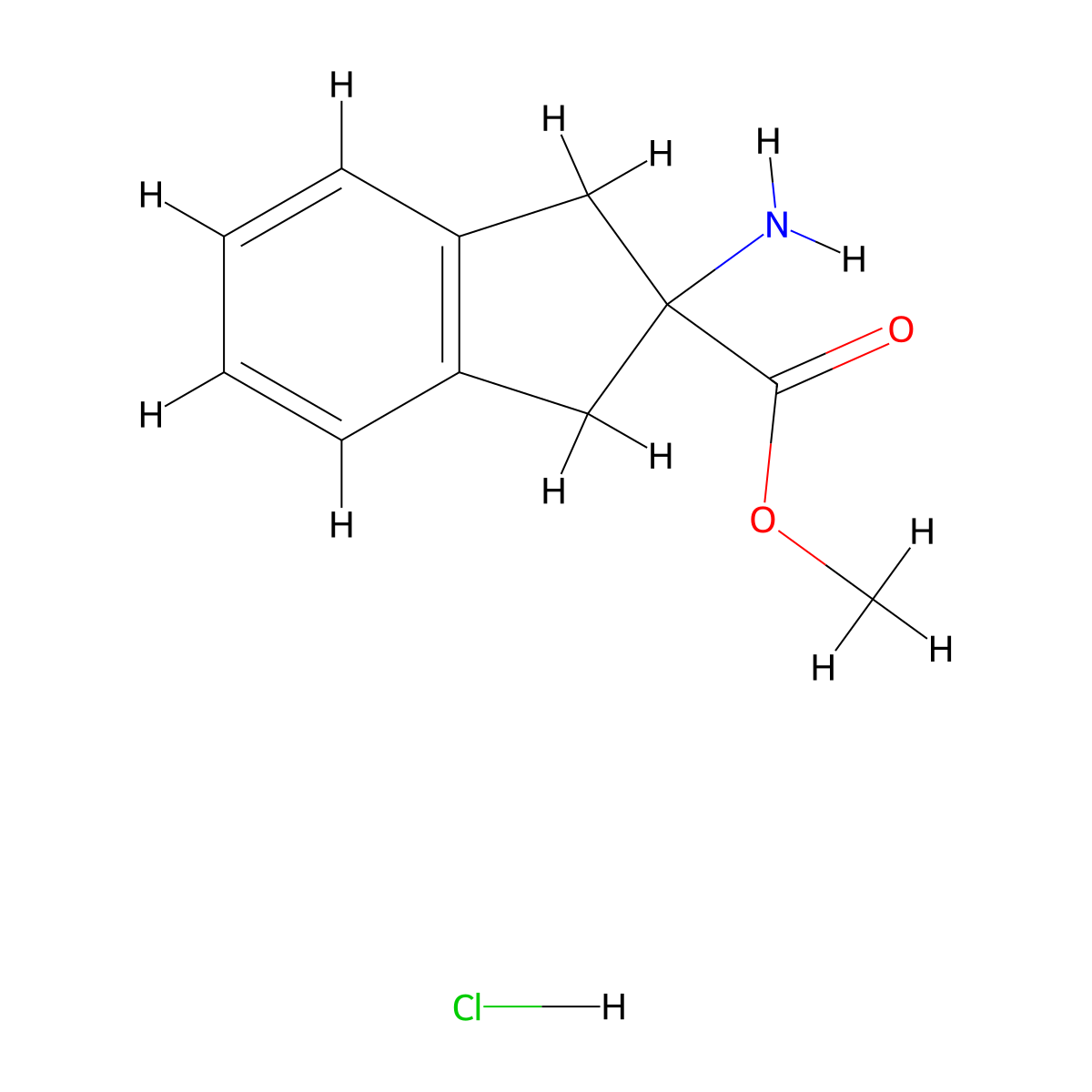 methyl 2-amino-2,3-dihydro-1H-indene-2-carboxylate hydrochloride molecular structure, CAS 199330-64-8