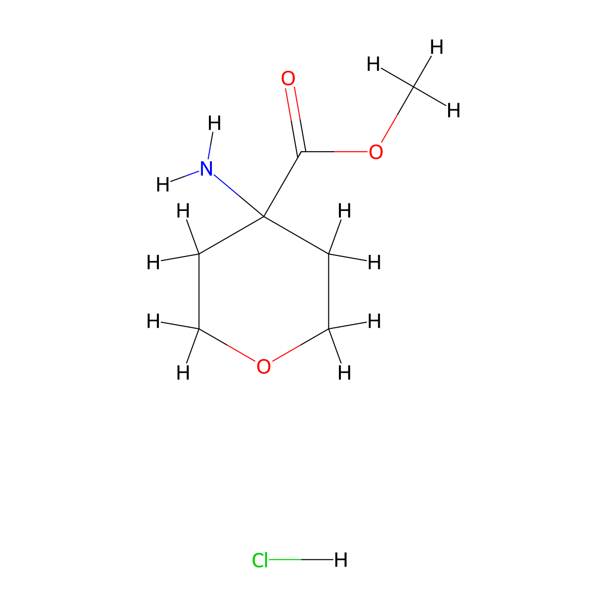 Methyl 4-aminooxane-4-carboxylate hydrochloride molecular structure, CAS 199330-66-0