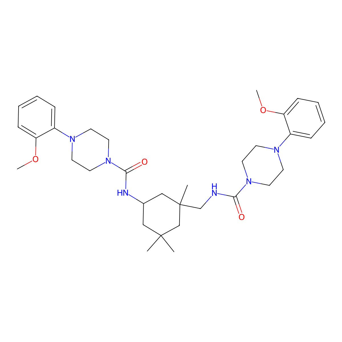 4-(2-methoxyphenyl)-N-[[5-[[4-(2-methoxyphenyl)piperazine-1-carbonyl]amino]-1,3,3-trimethylcyclohexyl]methyl]piperazine-1-carboxamide molecular structure, CAS 1993305-34-2